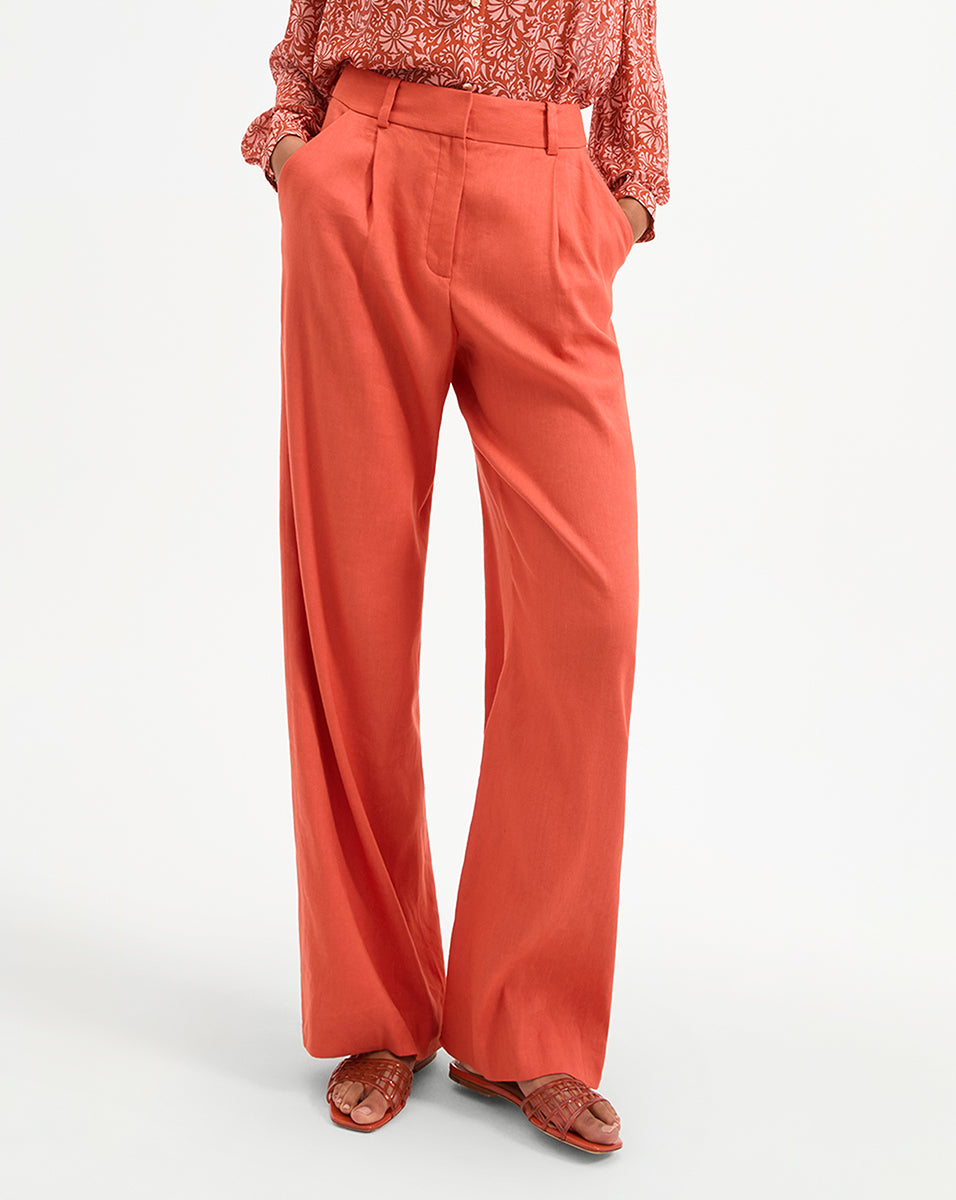 Heyser Women's Wide Leg Stretch Linen Pants - Comfortable High Waisted Palazzo Trousers for Summer, Travel & Casual Wear