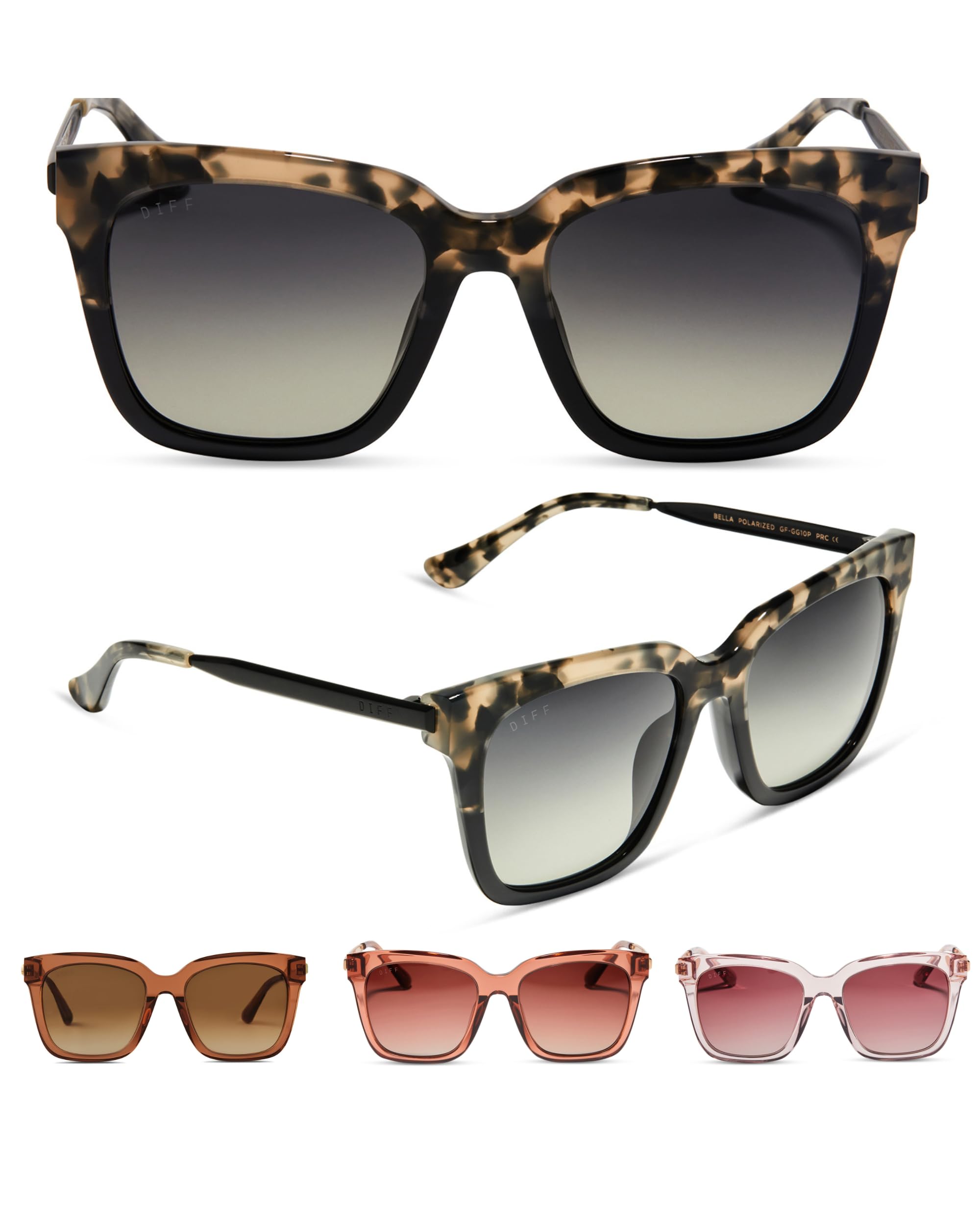 DIFF Bella Square Sunglasses for Women - UV400 Protection, Oversized Fashion Sunglasses with Travel Case - Perfect for Beach, Driving & Outdoor Activities