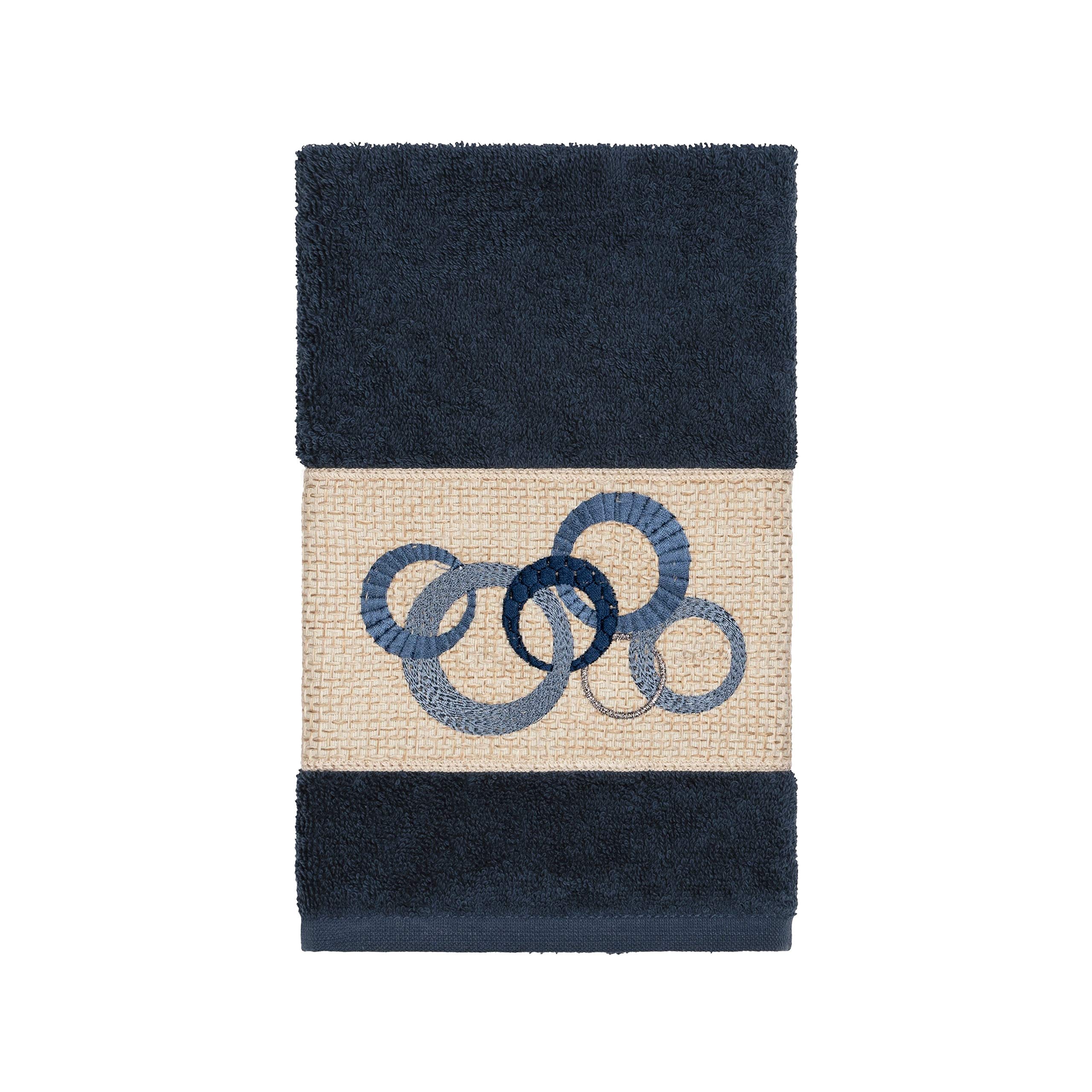 Premium Turkish Cotton Embroidered Bath Towel Set - 4-Piece Midnight Blue Luxury Towels for Spa, Bathroom & Guest Use