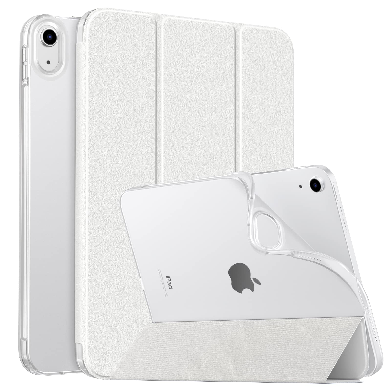 MoKo iPad 11th Gen (2025) & 10th Gen (2022) Case - Slim Protective Cover with Translucent Frosted Back, Auto Wake/Sleep, Touch ID Support - Perfect for Work, School & Travel (White)
