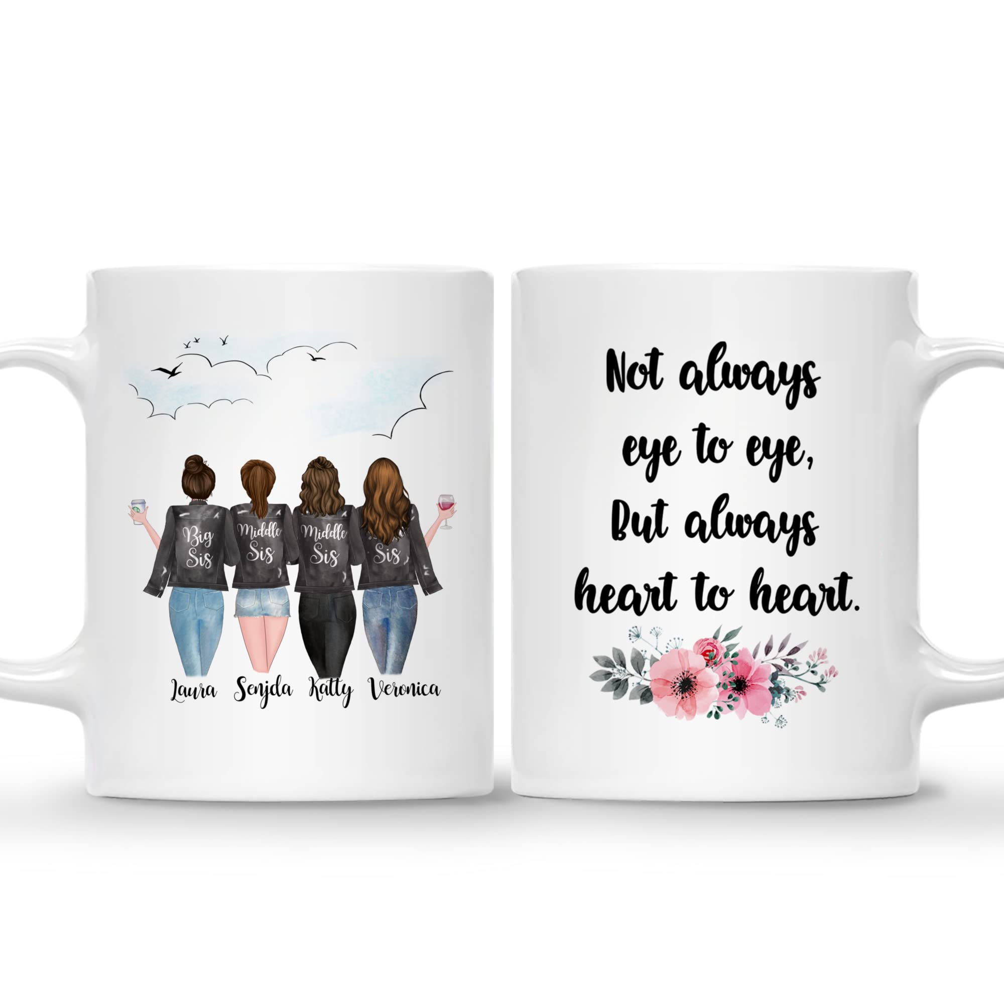 Personalized Sister Mug - Custom Names for 4 Sisters | Heartwarming Gift for Christmas & Birthdays | Coffee Cup for Sibling Bonding