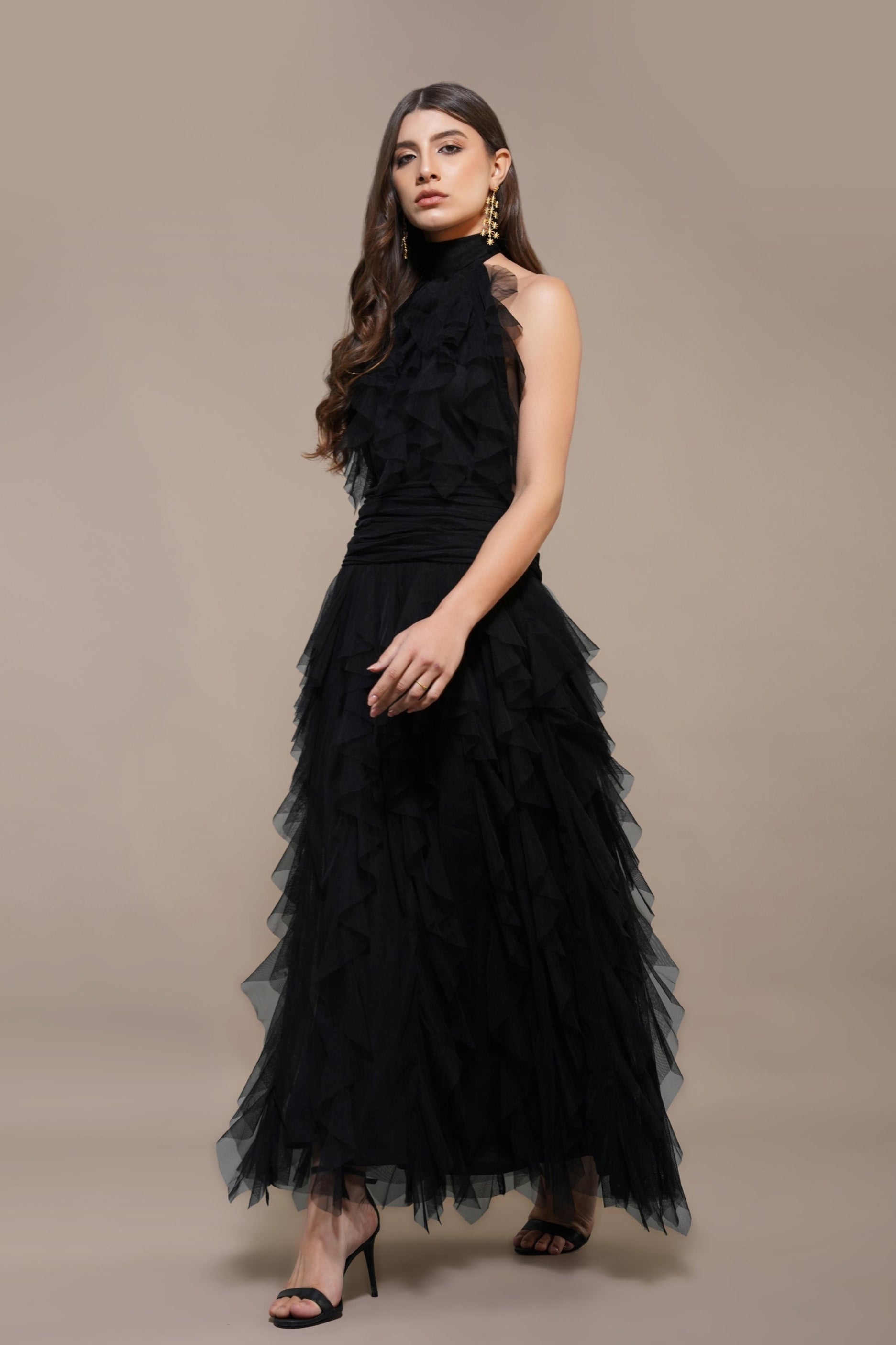 Tabitha Maxi Ruffle Dress in Black - Elegant Long Flowy Dress for Women | Perfect for Weddings, Parties & Special Occasions