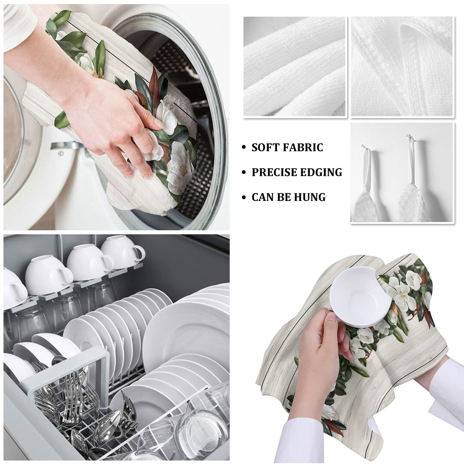 Floral Kitchen Towels Set - Absorbent Microfiber Dish Cloths for Kitchen & Bathroom Decor - 18x28 Inch