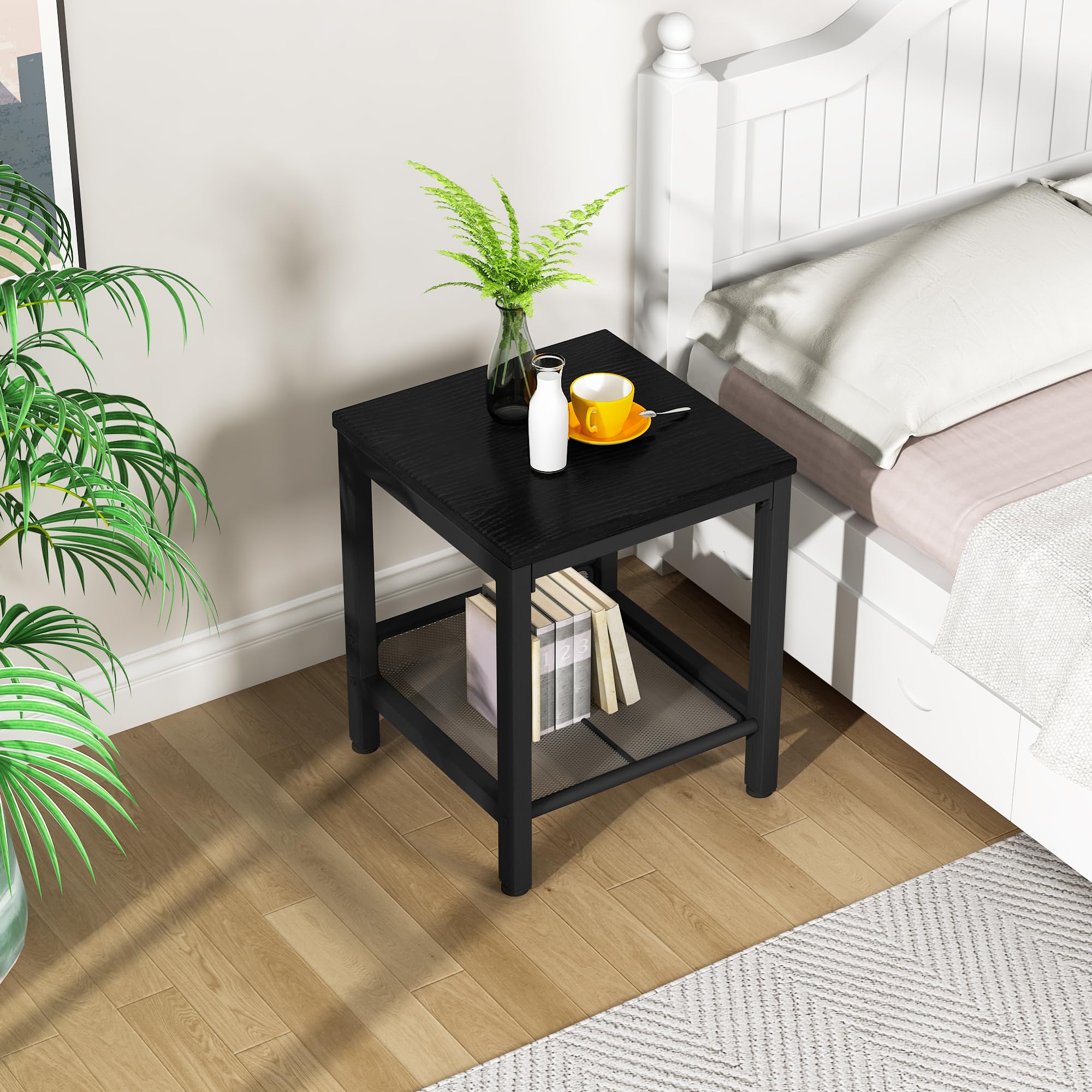 Lamerge 3-Piece Industrial Coffee Table Set with Metal Frame - Black Modern Living Room Tables for Apartment, Home Office | Includes 1 Coffee Table & 2 Square End Tables | Perfect for Small Spaces, TV Lounging & Entertaining Guests