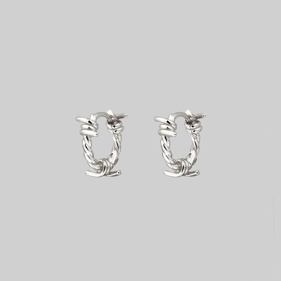 Survival Barbed Wire Clicker Hoop Earrings - Silver Punk Gothic Jewelry for Women - Perfect for Concerts, Parties and Edgy Fashion Styles