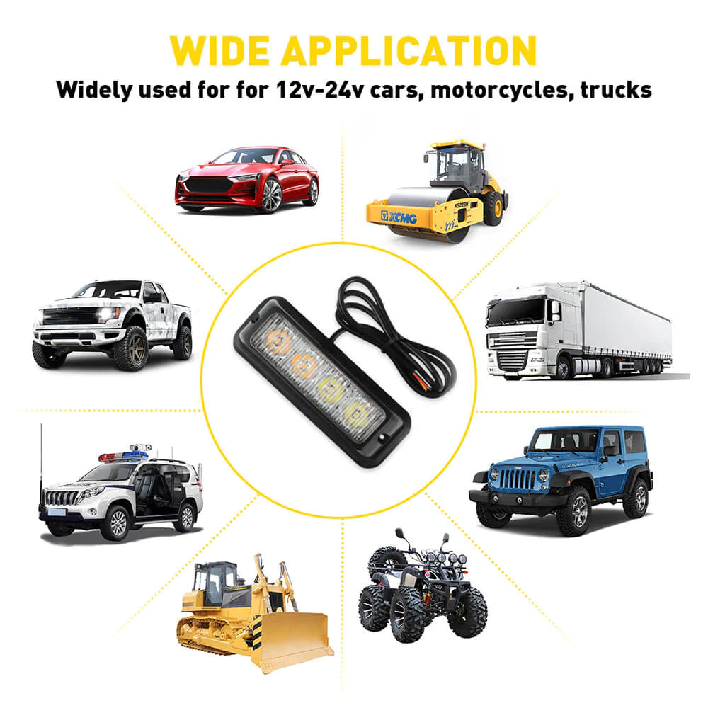 4-Pack Waterproof LED Emergency Strobe Light Bars - Amber & White Colors - for Trucks, Emergency Vehicles, Construction & Road Safety Warning Lights