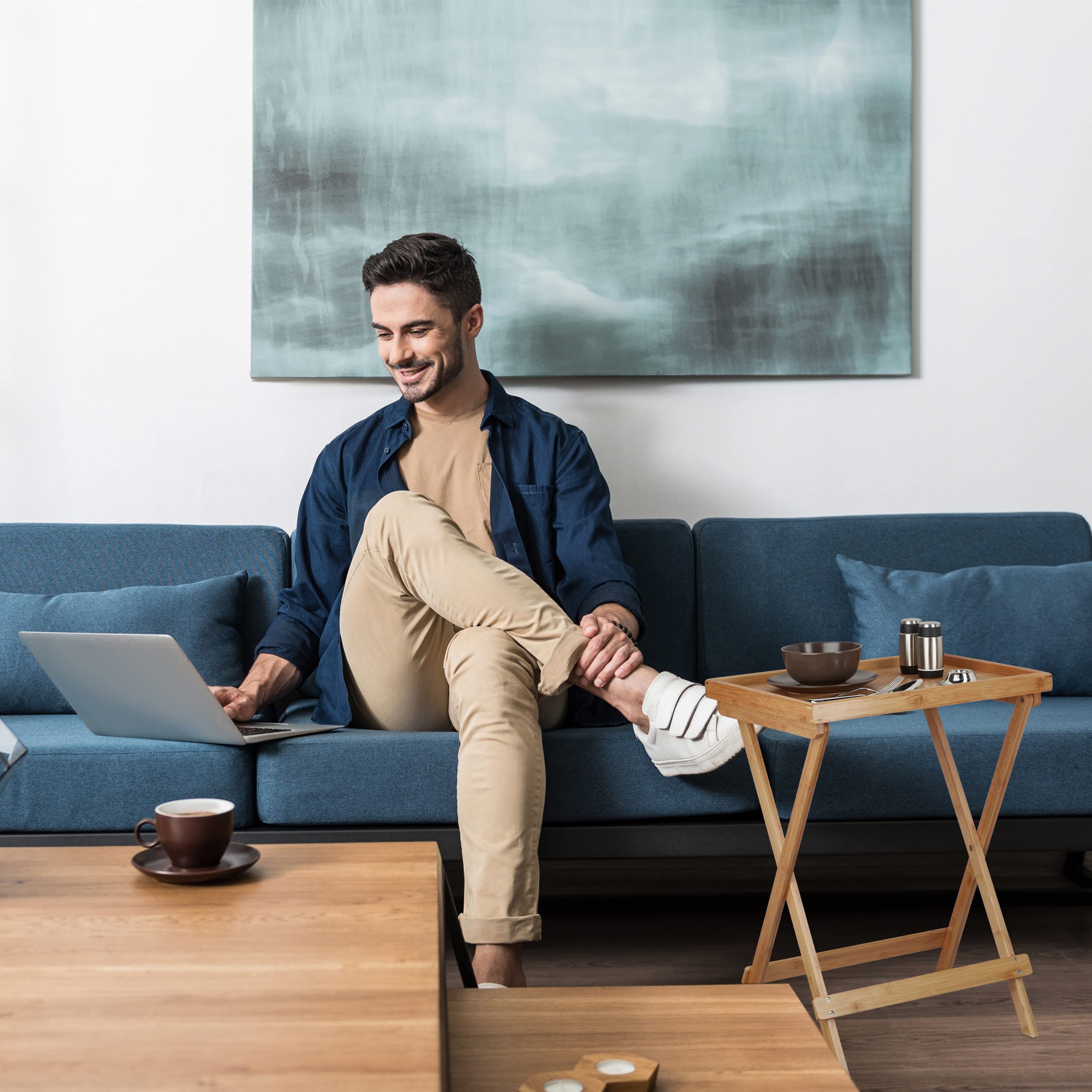 **Relaxdays Bamboo Tray Table - Foldable Serving Table for Breakfast in Bed, Sofa, or Outdoor Use - Natural Brown - 66 x 50 x 38.5 cm**    *(Perfect for cozy mornings, TV snacks, picnics, or as a stylish side table!)*