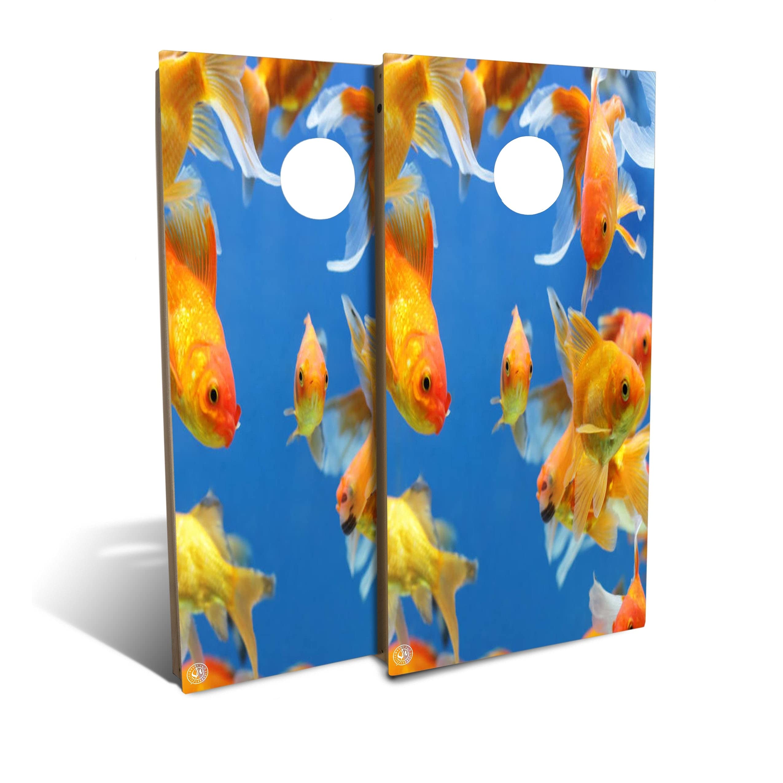 Premium Gold Fish Cornhole Game Set with 8 Bean Bags - Outdoor Lawn Games for Backyard, Tailgating, and Beach Parties