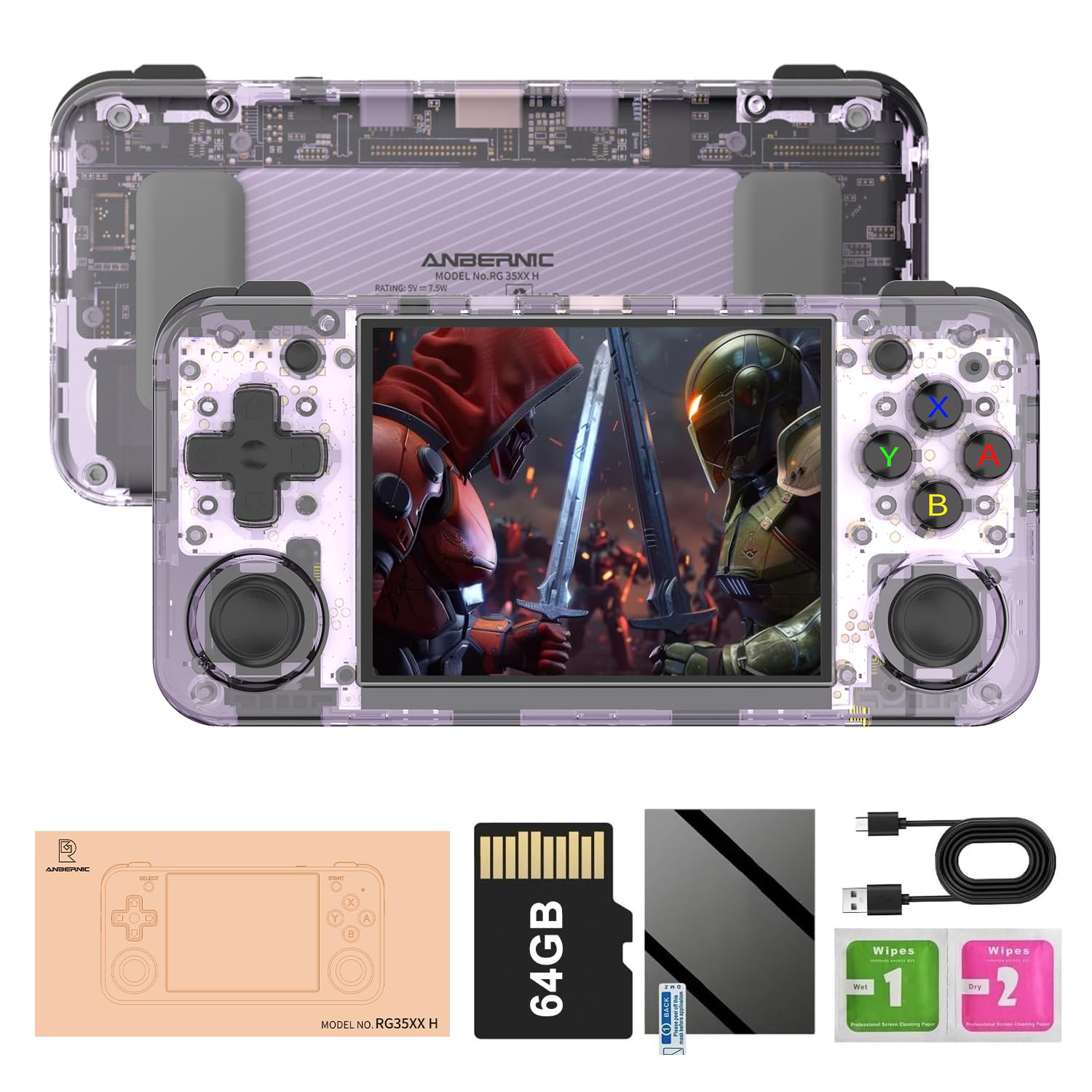 RG35XX H Handheld Game Console - 3.5 Inch IPS Screen, Linux System, 64GB Built-in Storage with 5528 Retro Games, HDMI & TV Output - Portable Gaming Device for Travel, Commute, and Home Entertainment