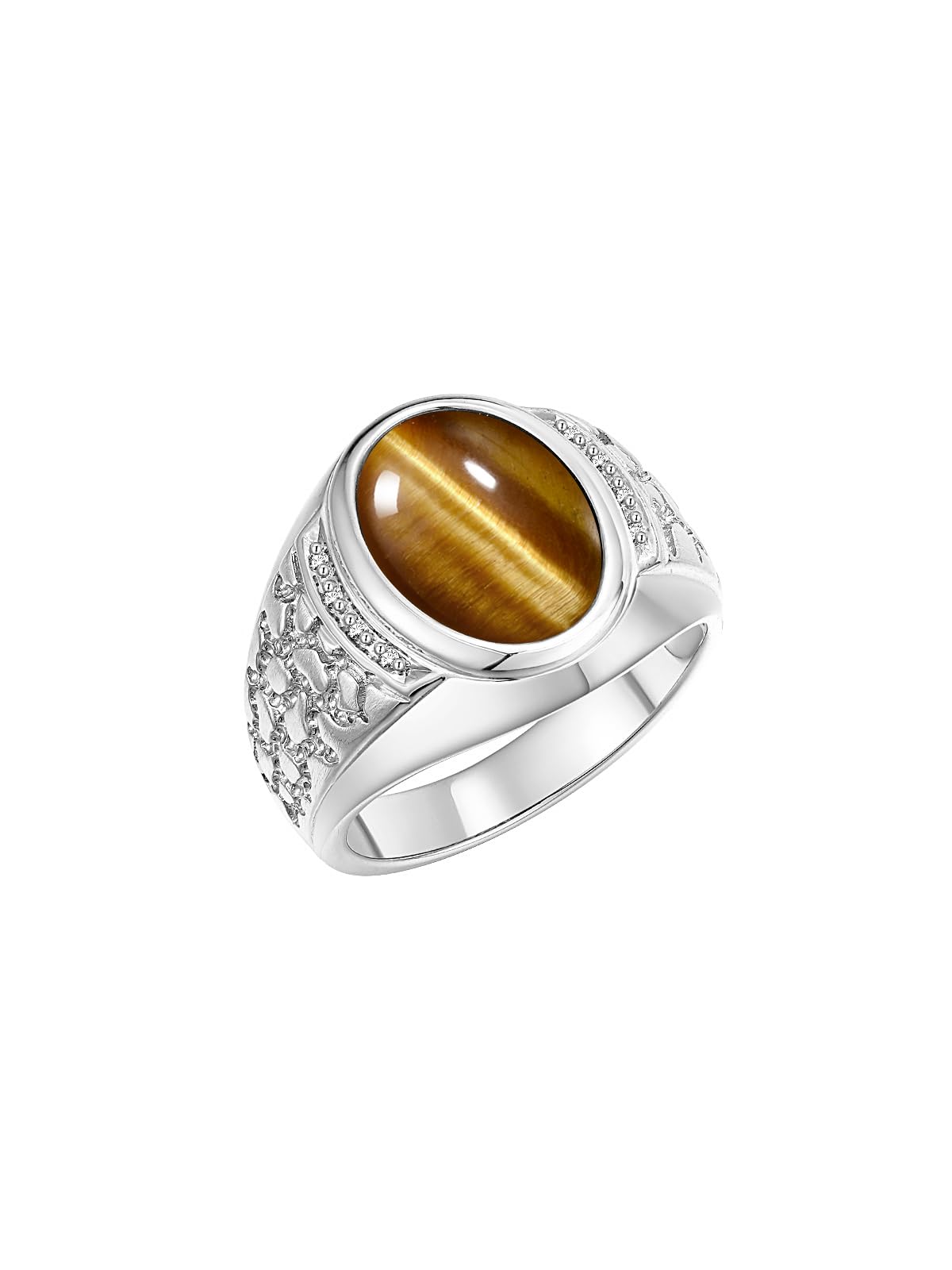 Sterling Silver Men's Nugget Ring with Oval Cabochon Gemstone & Genuine Diamonds - Size 8-13 - Perfect for Weddings, Gifts & Everyday Wear - Durable & Stylish Men's Jewelry