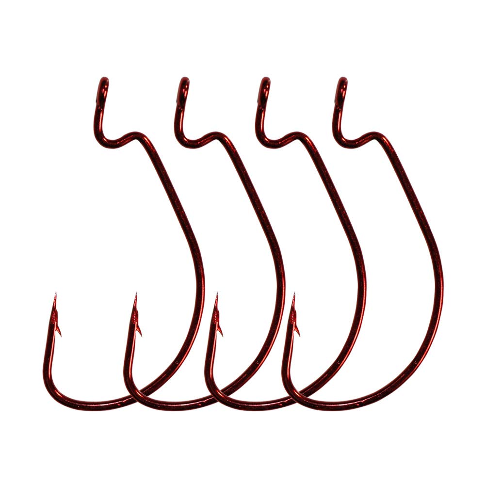 30pcs/Pack Offset Worm Fishing Hooks - Black & Red Color for Bass, Trout & Freshwater Fishing - Strong Sharp Hooks for Soft Plastic Worms & Lures