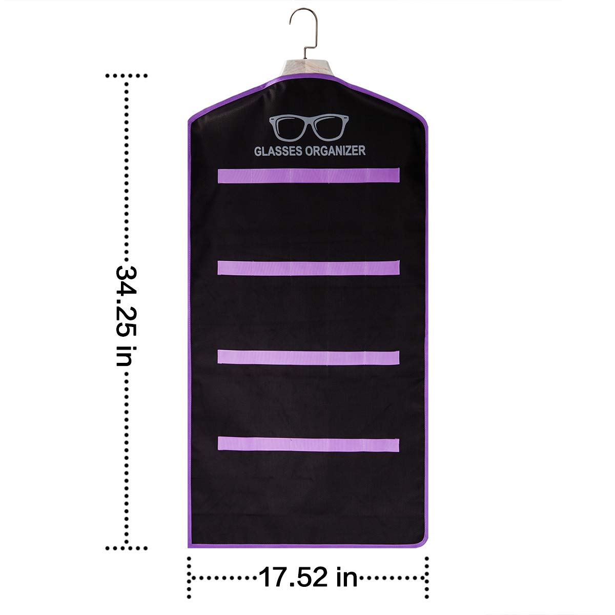 TRIUMPH VISION Black & Purple Wall-Mounted Sunglasses Organizer with 20 Slots - Hanging Glasses Display Stand | Durable Oxford Sunglasses Storage Case for Home, Office, or Retail Store
