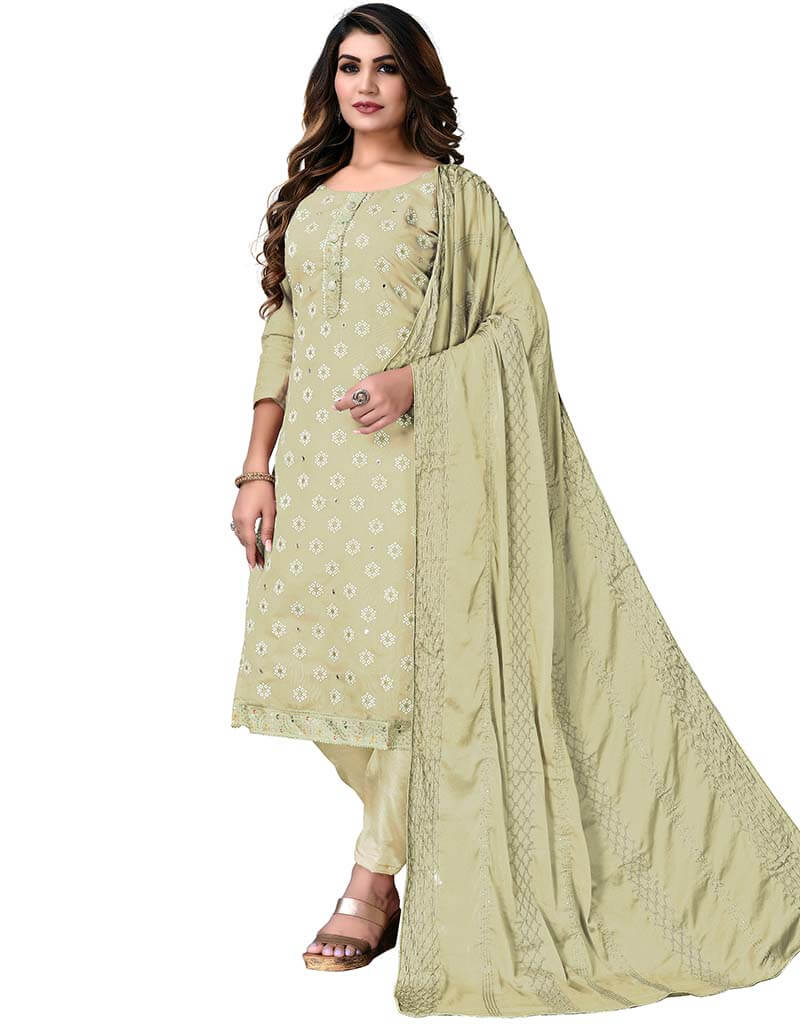 Beige Modal Chanderi Pant Salwar Suits for Women - Comfortable Ethnic Indian Outfit for Festivals, Weddings & Special Occasions
