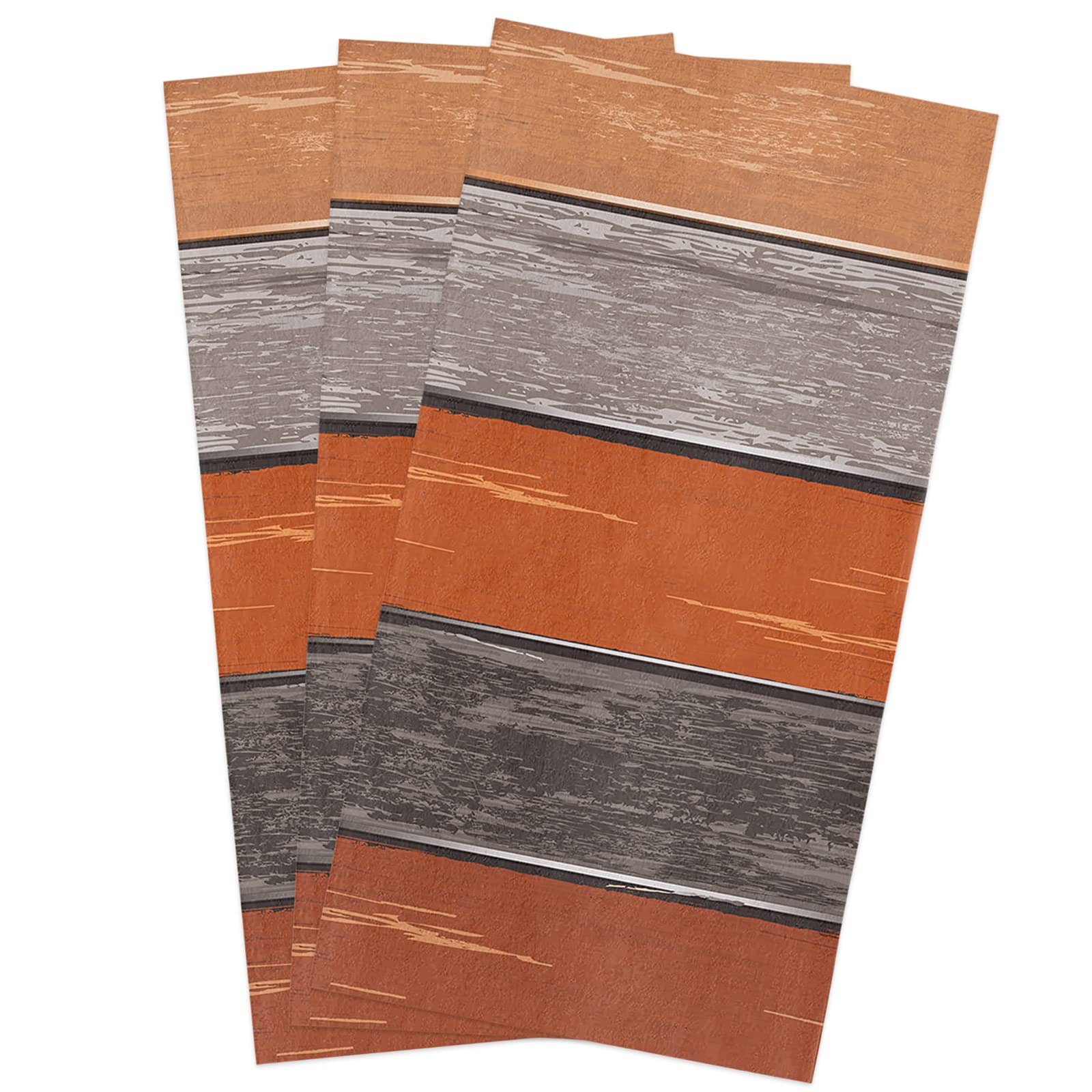 Farmhouse Rustic Kitchen Towels Set of 3 - 16x28 Inch Soft Cotton Dish Cloths, Tea Towels & Hand Towels in Burnt Orange & Grey - Perfect for Farmhouse Decor, Kitchen Cleaning & Bar Use