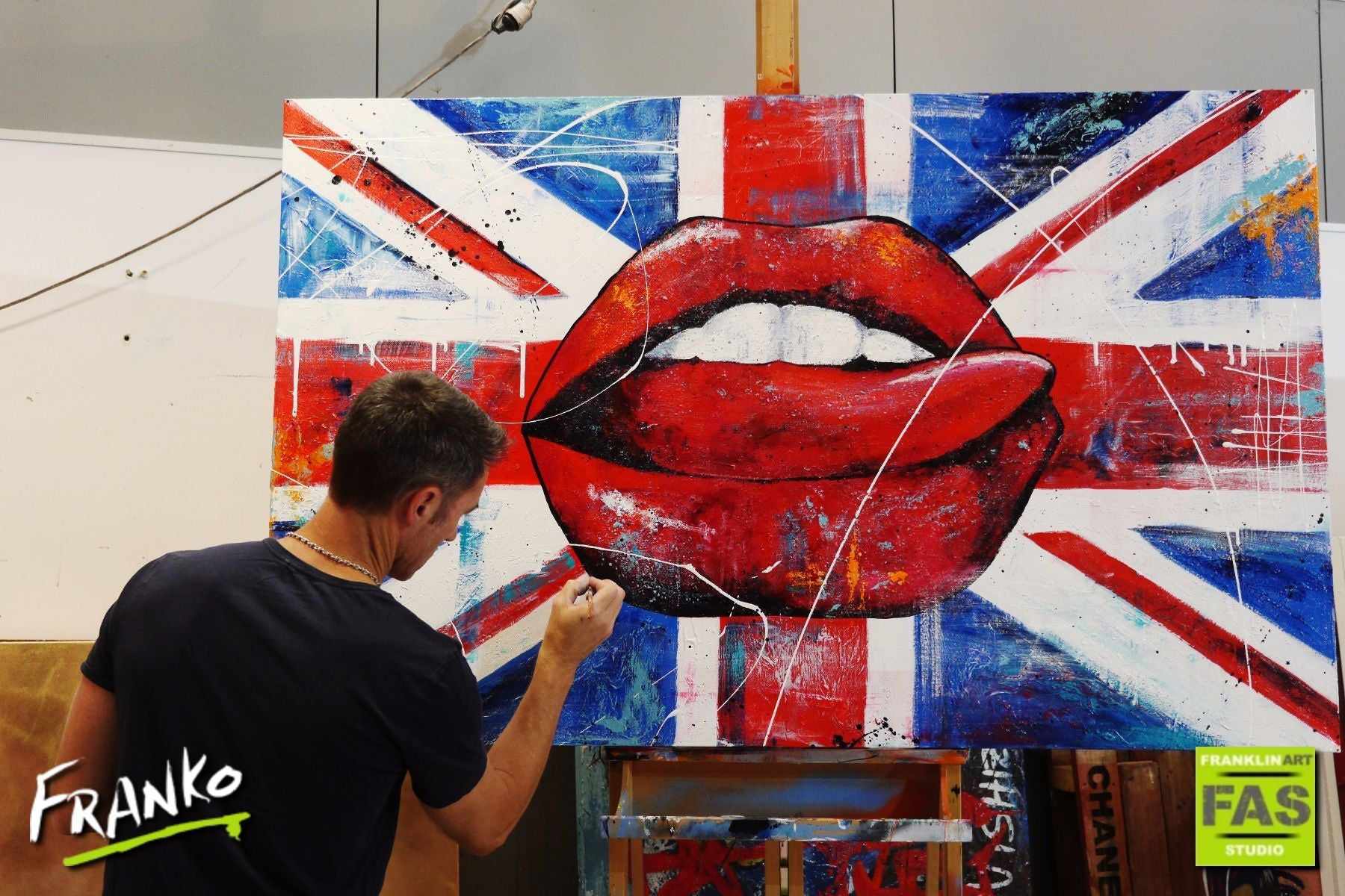 British Lips Pop Art Canvas Painting - 160cm x 100cm Large Wall Decor for Living Room, Bedroom & Office | Unique UK Inspired Modern Artwork
