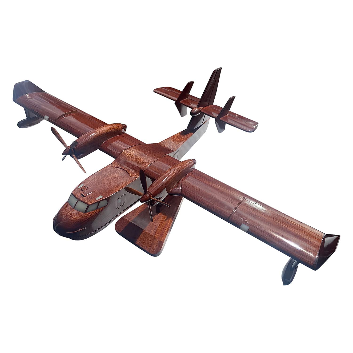 CL415 Canadair Mahogany Wood Desktop Aircraft Model - Premium Handcrafted Collectible Airplane Display for Office Decor, Aviation Enthusiasts & Gift Giving