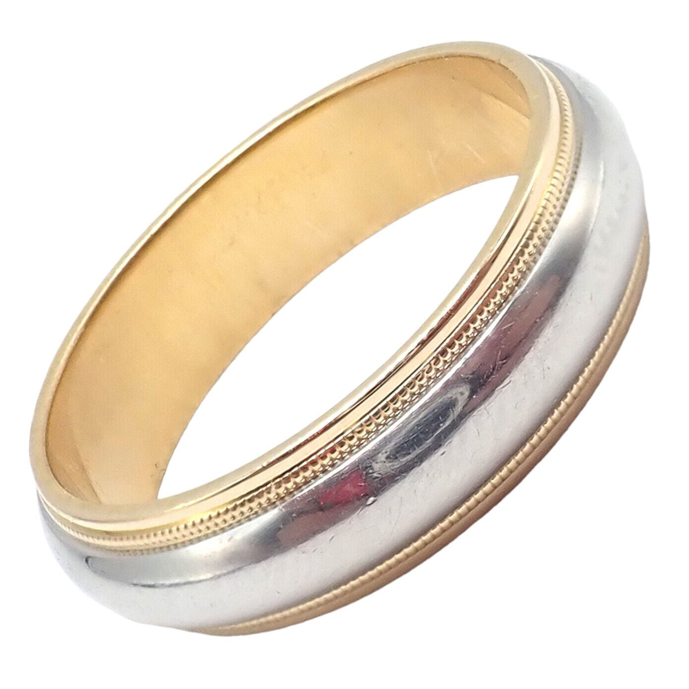 Tiffany & Co. 18k Yellow Gold Platinum 6mm Wedding Band Classic Milgrain Ring Size 10 - Perfect for Engagement, Anniversary & Special Occasion Gifts
