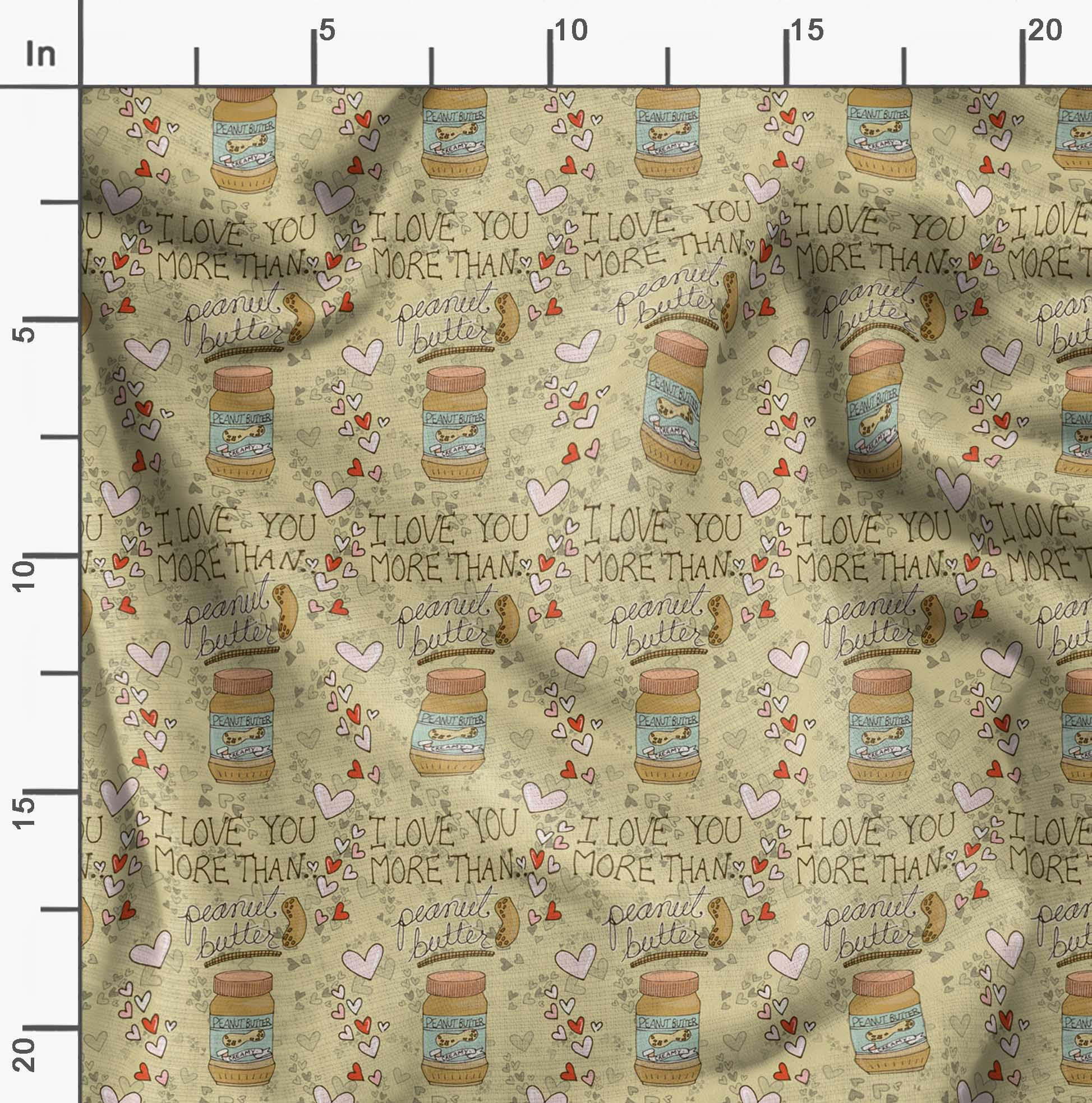 Soimoi Beige Polyester Crepe Fabric by The Yard - 52 Inch Wide Textured Peanut Butter Food Print Material for DIY Crafts, Home Decor, and Fashion Projects - Nutty Playful Design Sewing Fabric for Dresses, Curtains, and Quilting