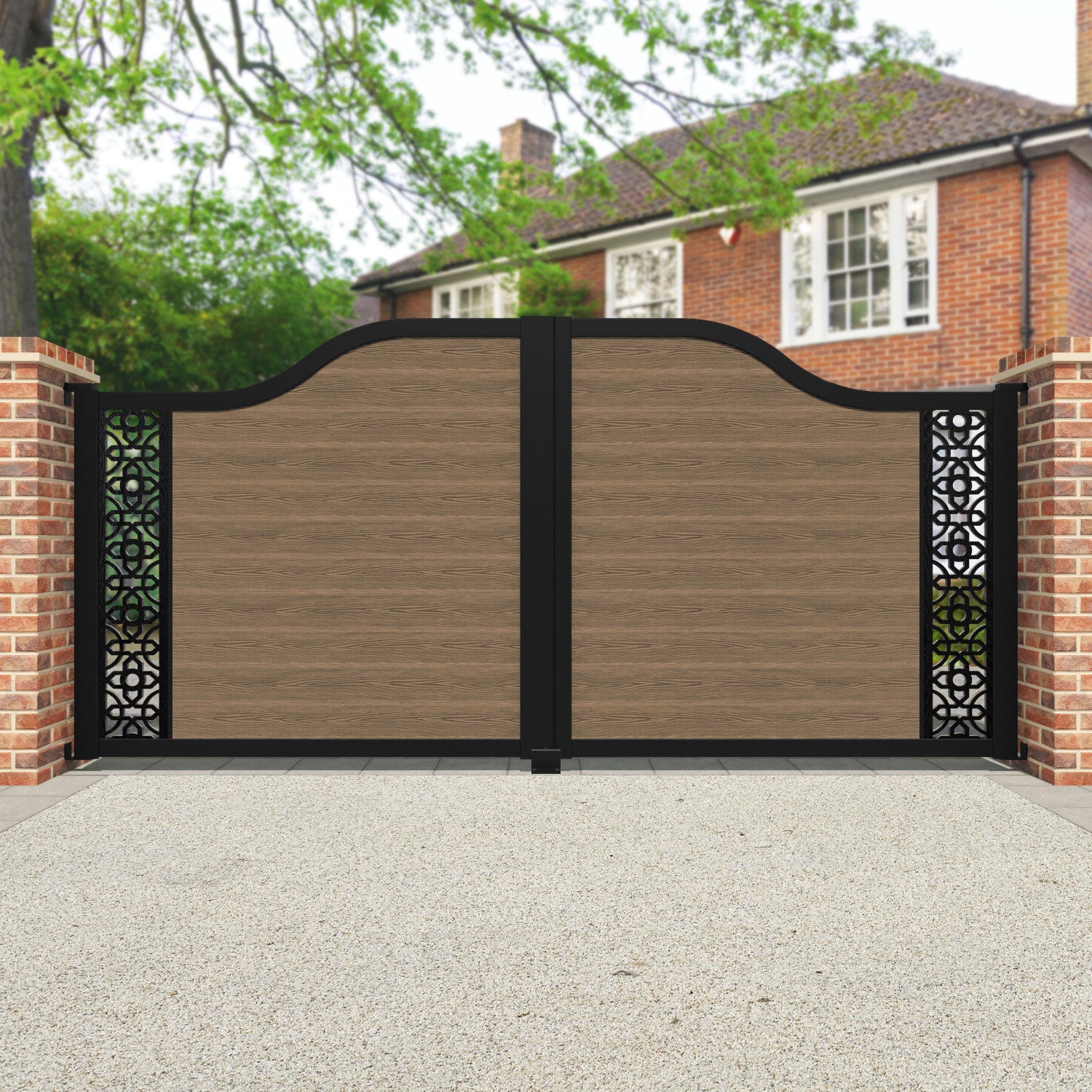 Classic Nabila Curved Top Teak Driveway Gate - Elegant End Screen for Enhanced Home Security & Curb Appeal | Perfect for Residential Driveways, Gardens & Estate Entrances