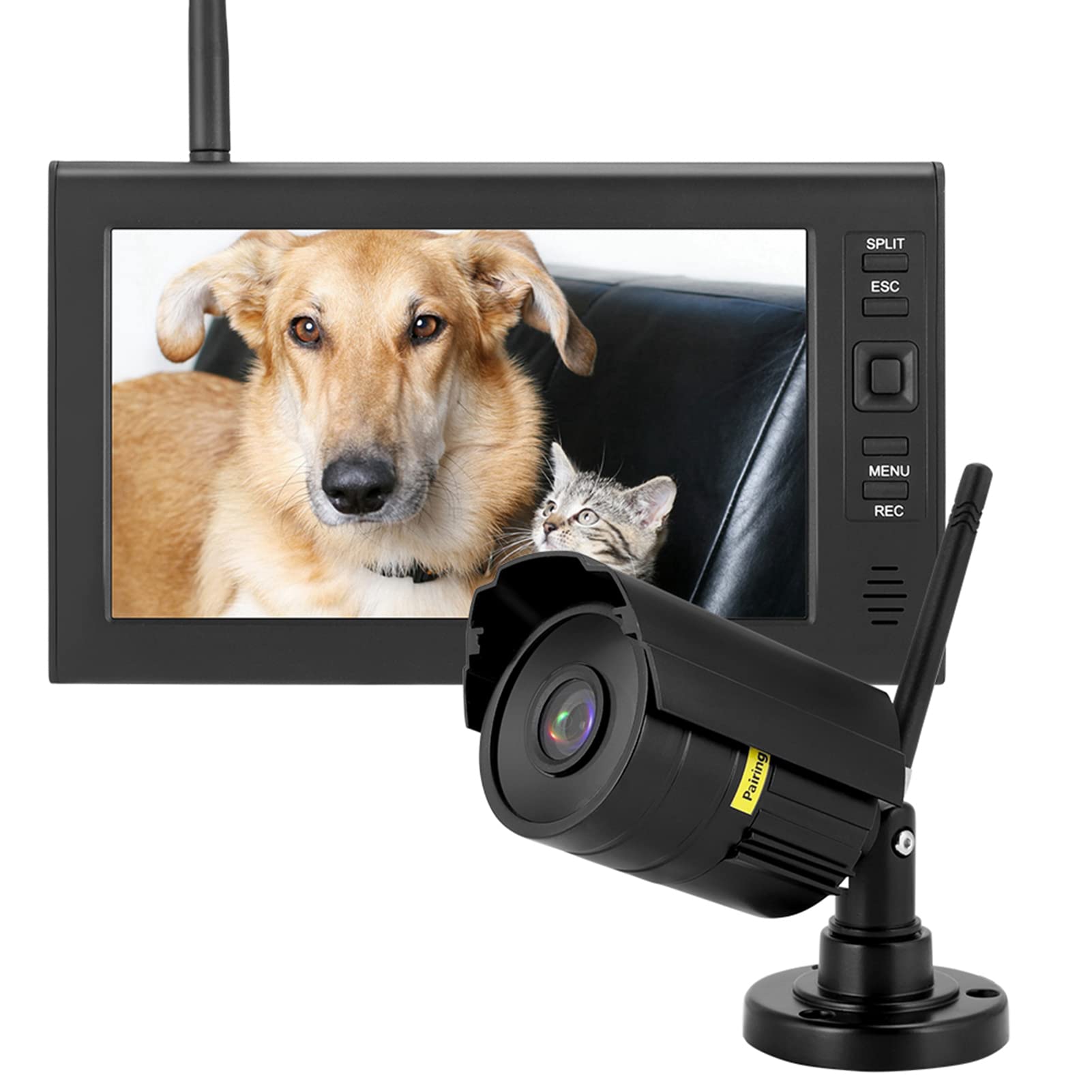 7 Inch LCD Security Monitor System with 4CH Wireless WIFI Surveillance, IR Night Vision Cameras & 128GB TF Card (US Plug) - Ideal for Home, Office, and Business Security Monitoring
