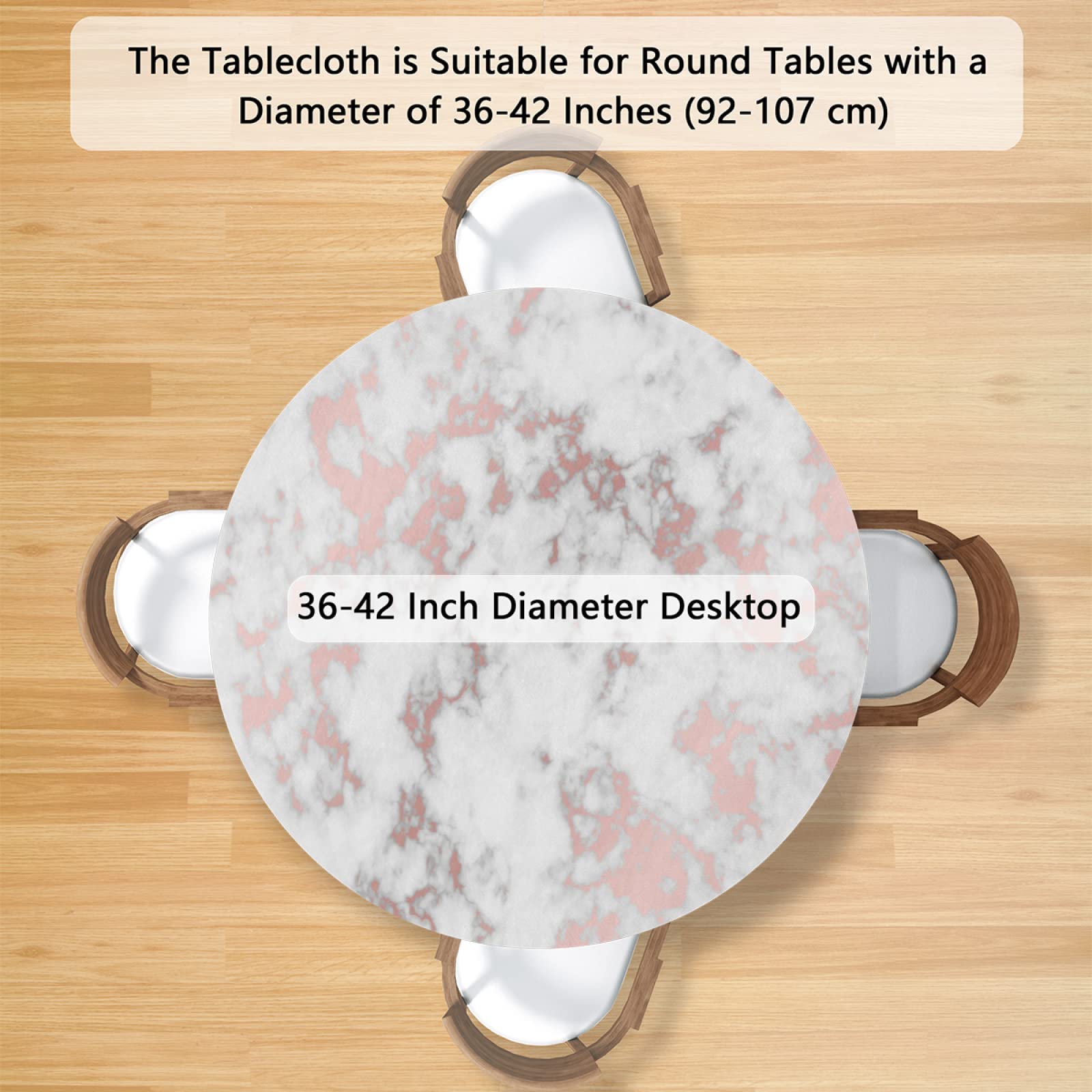 AUUXVA Rose Marble Pink Elastic Edged Round Tablecloth - Waterproof Polyester Fitted Table Cover (36