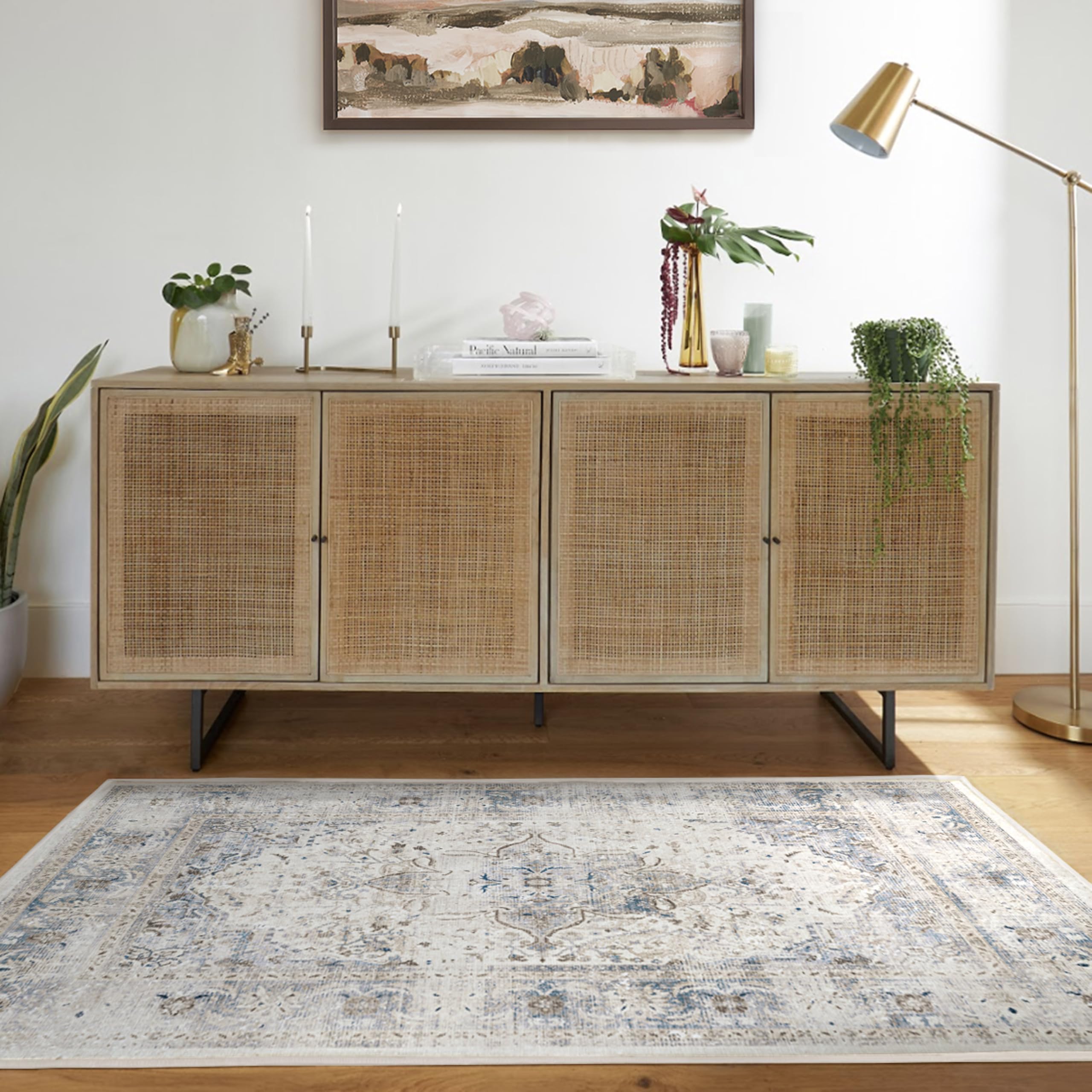 Ruggable Washable 3x5 Area Rug - Sarrah Blue Quartz | Non-Slip Premium Rug for Living Room, Bedroom, Kitchen, Office & Classroom | Perfect for High-Traffic Areas & Pet-Friendly Homes