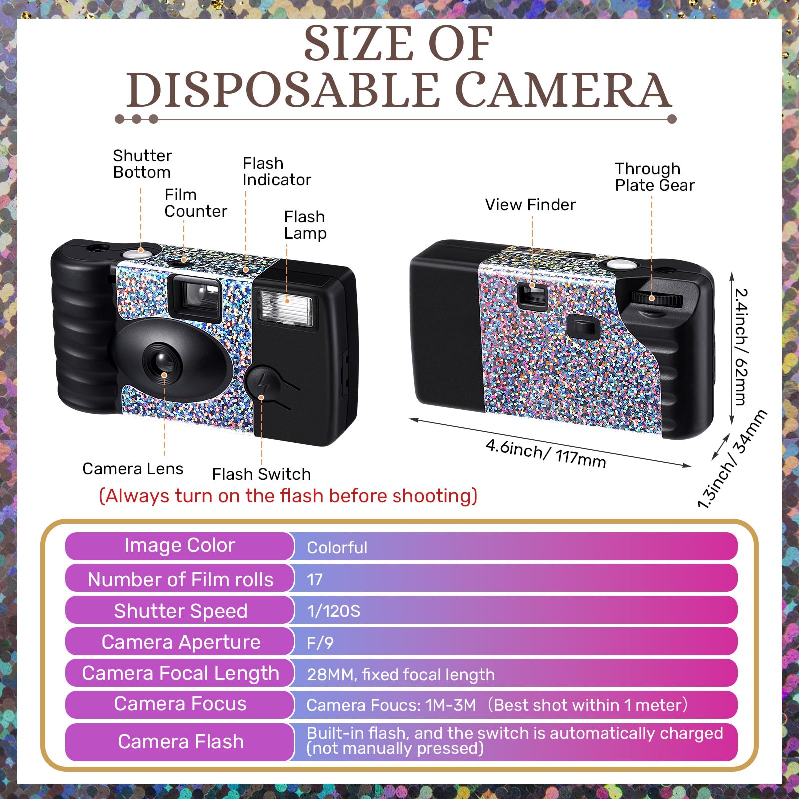 Treela 6 Pack Disposable Cameras for Weddings, Bachelorette Parties & Events - 35mm Single Use Flash Cameras Bulk for Birthday, Concert, Travel, Anniversary - Perfect Party Favors & Vacation Gifts (Rainbow Style) - Capture Memories at Weddings, Parties & Special Events