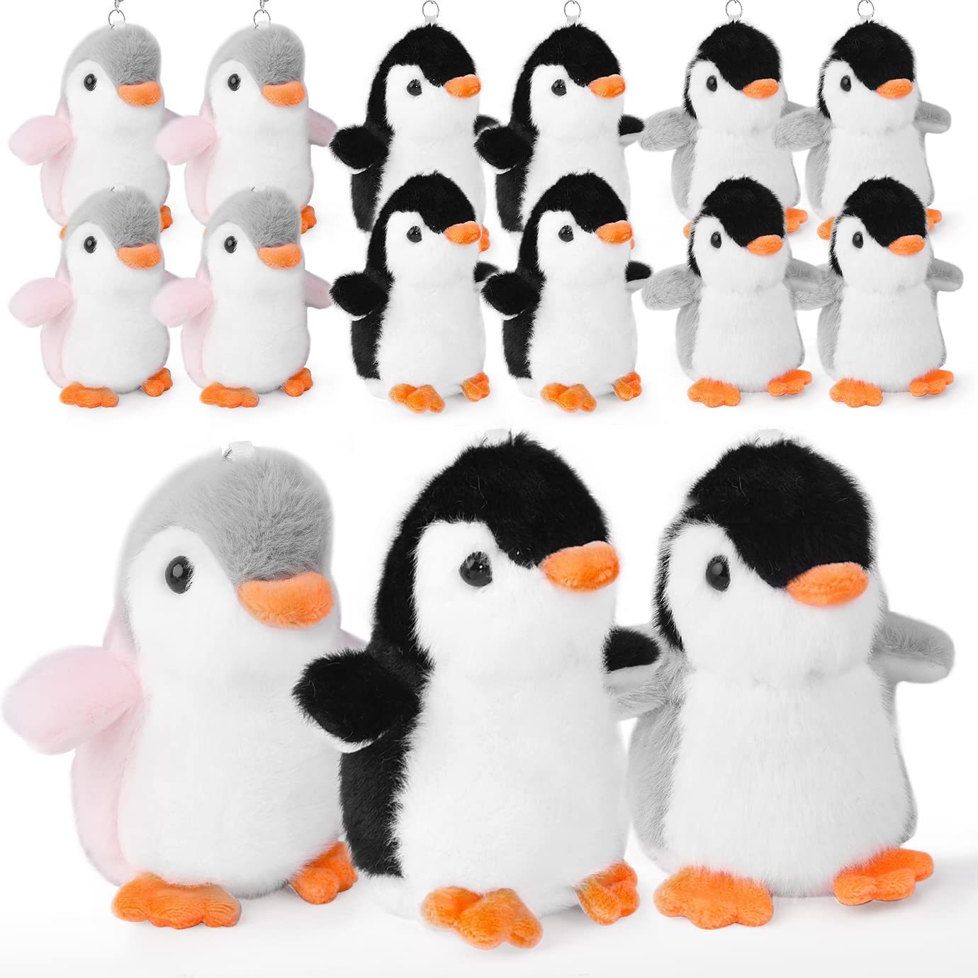 12-Piece Mini Stuffed Animal Penguin Plushies - 4.3 Inch Cute Small Plush Penguins for Party Favors, Keychains, Bag Charms & Home Decor (Black, Grey, Pink) - Perfect for Birthday Parties, Baby Showers & Christmas Stocking Stuffers