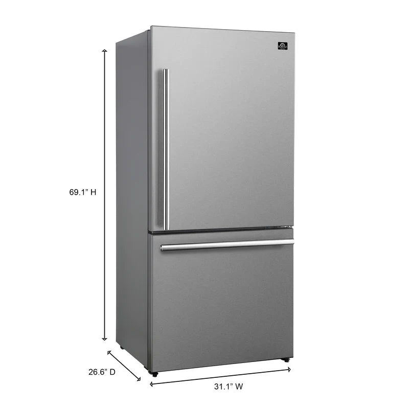 Forno Milano 31 Inch 17.2 cu.ft Bottom Freezer Refrigerator with Right Swing Door - Model FFFFD1785 | Energy Efficient Stainless Steel Kitchen Appliance for Home, Office, or Cafe Use