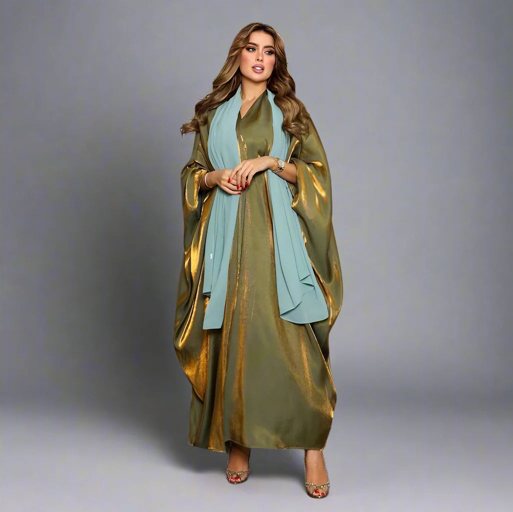 Elegant Hijab Batwing Sleeve Farasha Cardigan Open Abaya Dress for Muslim Women - Modest Islamic Fashion for Prayer, Eid, and Special Occasions