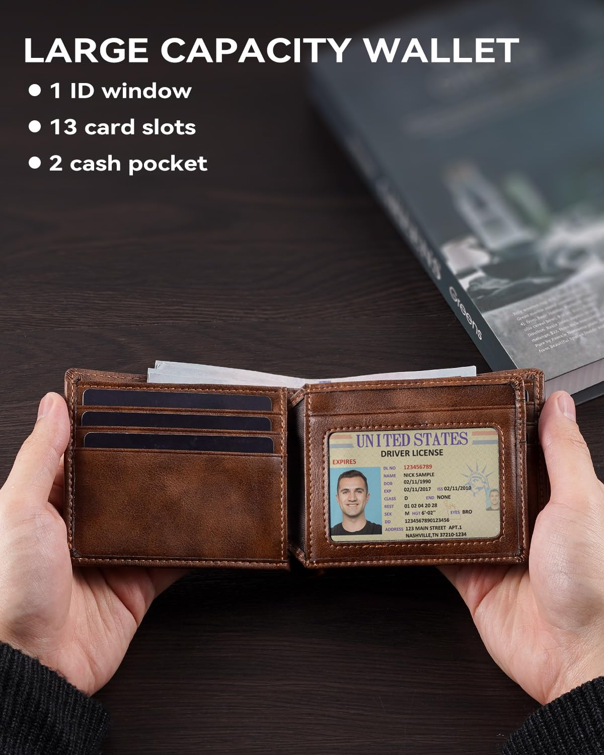 Premium Genuine Leather RFID Blocking Bifold Wallet for Men - 13 Card Slots & ID Window | Slim Minimalist Design | Perfect for Everyday Carry, Business & Travel