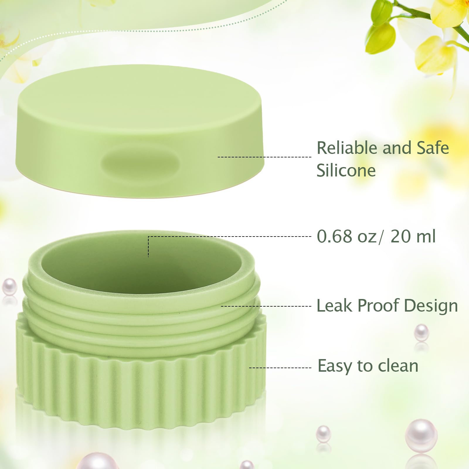 Maxcheck 4-Piece Leakproof Silicone Travel Containers Set - 0.68 oz Small Cosmetic Jars for Toiletries, Creams & Skincare | TSA Approved Travel Accessories with Secure Lids (Green) - Perfect for Air Travel, Gym Bags & On-the-Go Beauty Essentials