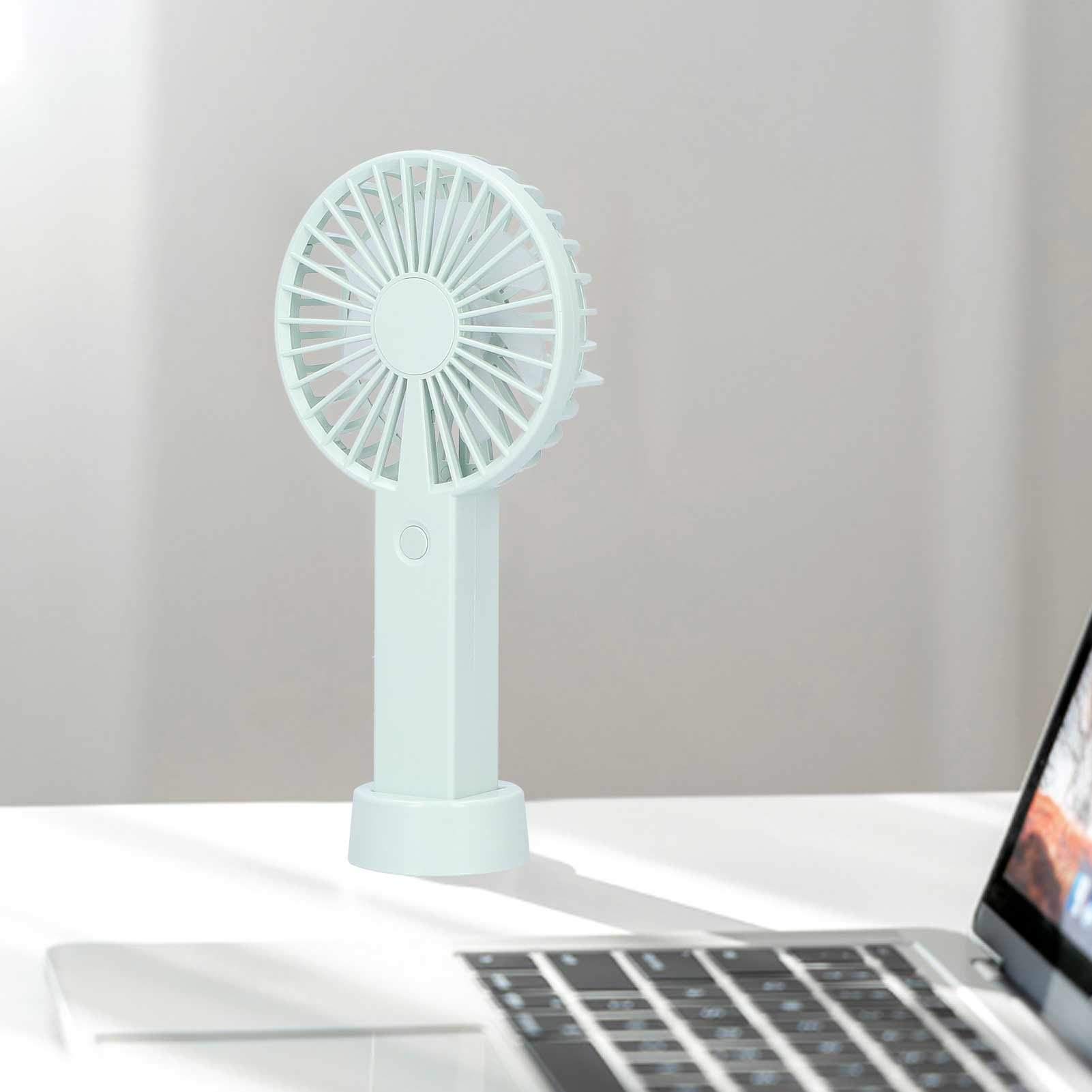 Mini Handheld Fan - Powerful USB Rechargeable Portable Fan with Base | Quiet Cooling for Home, Office & Outdoor Use | Green Parallel Wind Personal Fan for Travel, Camping & Work