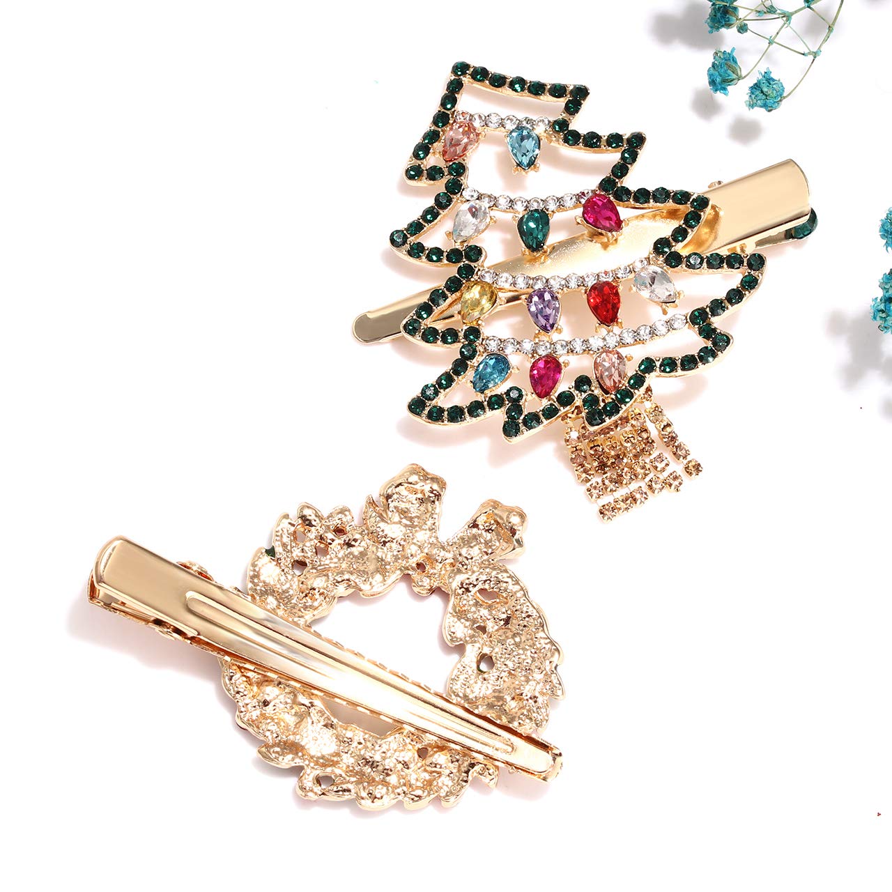 Sparkling Christmas Hair Clips for Women - Rhinestone Crystal Snowflake & Reindeer Wreath Hair Accessories (Set of 6) | Perfect for Holiday Parties, Xmas Gifts & Festive Hairstyles | Christmas Tree & Wreath Design Hairpins