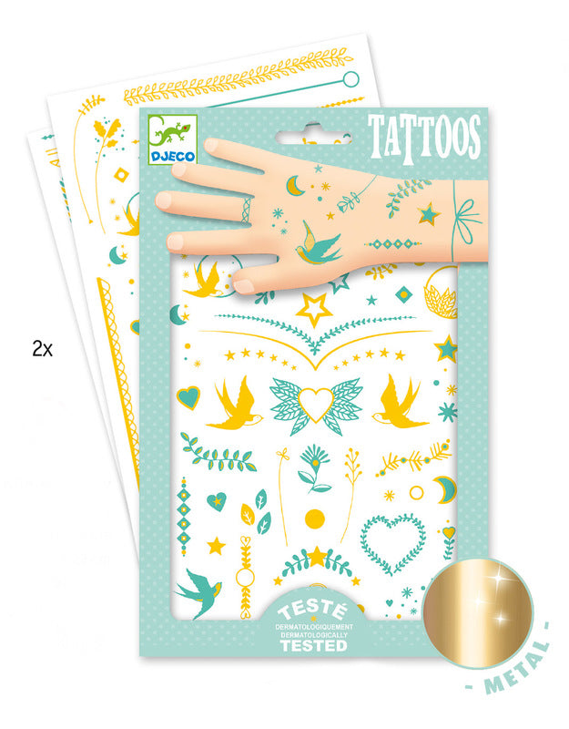 Djeco Kids Temporary Tattoos - 50+ Fun Mixed Designs for Boys & Girls - Safe, Non-Toxic Body Art for Parties, Birthdays & Playtime
