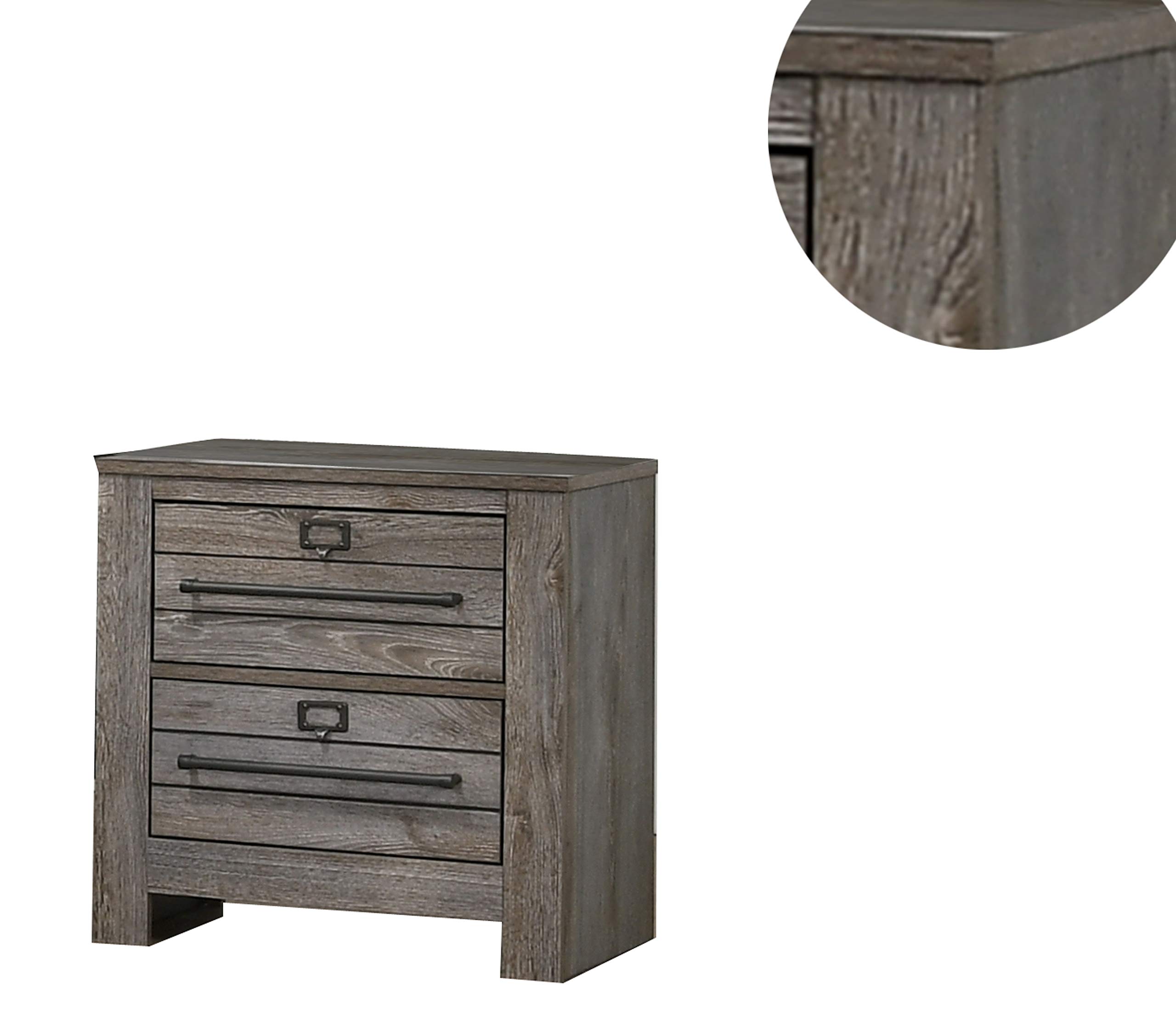Benjara 2 Drawer Wooden Nightstand with Metal Bar Pulls and Sled Base - Gray Finish Bedside Table for Bedroom, Living Room, or Office Storage