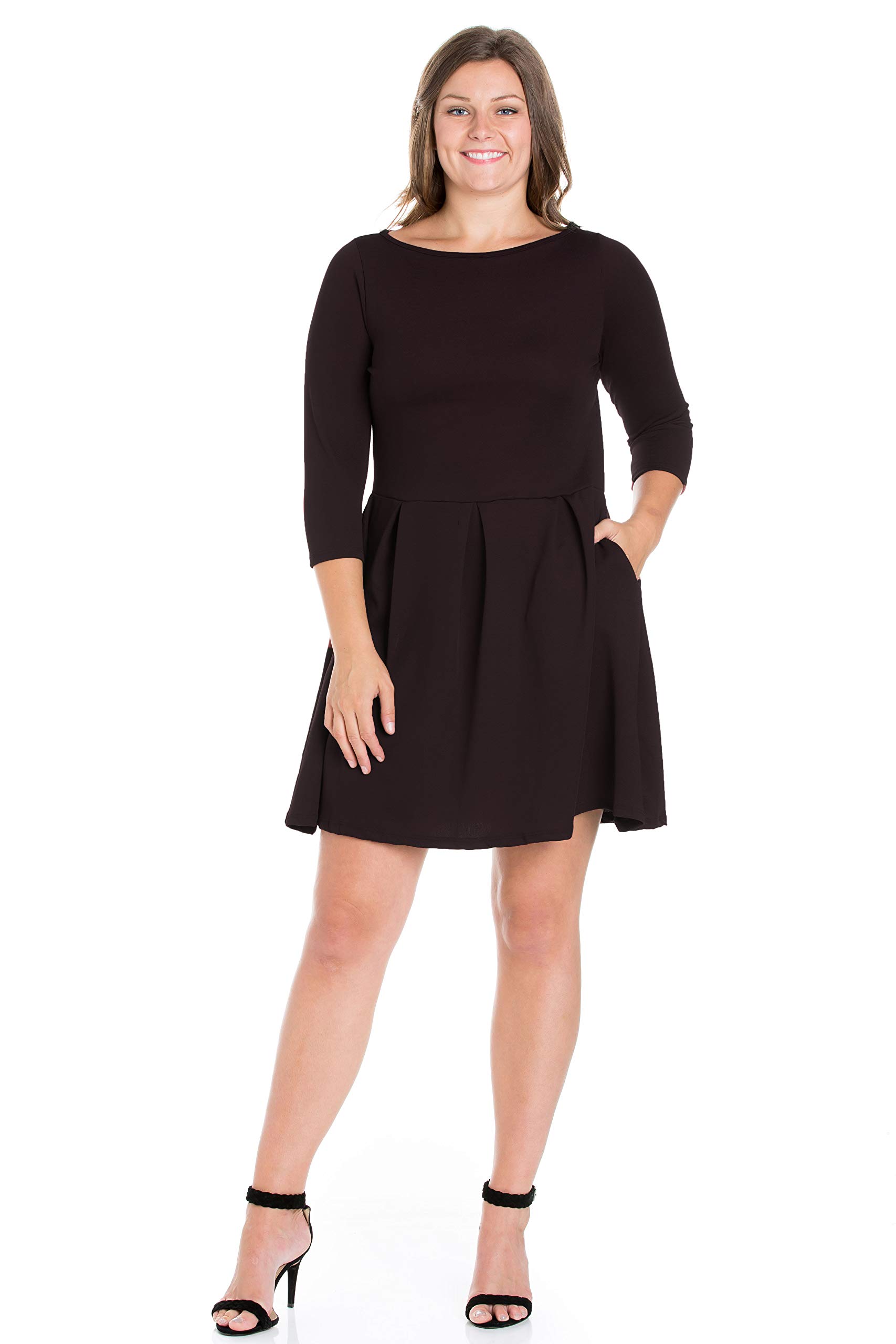 24seven Comfort Apparel & Flare Plus Size Pocket Dress for Women - Stylish Casual & Work Wear with Pockets | Perfect for Office, Date Night & Everyday Outfits