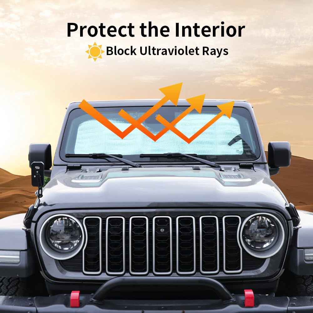 2024-2025 Jeep Wrangler JL Windshield Sun Shade - Foldable Sun Visor & Heat Shield for UV Protection | Perfect for Summer Parking, Road Trips & Outdoor Adventures