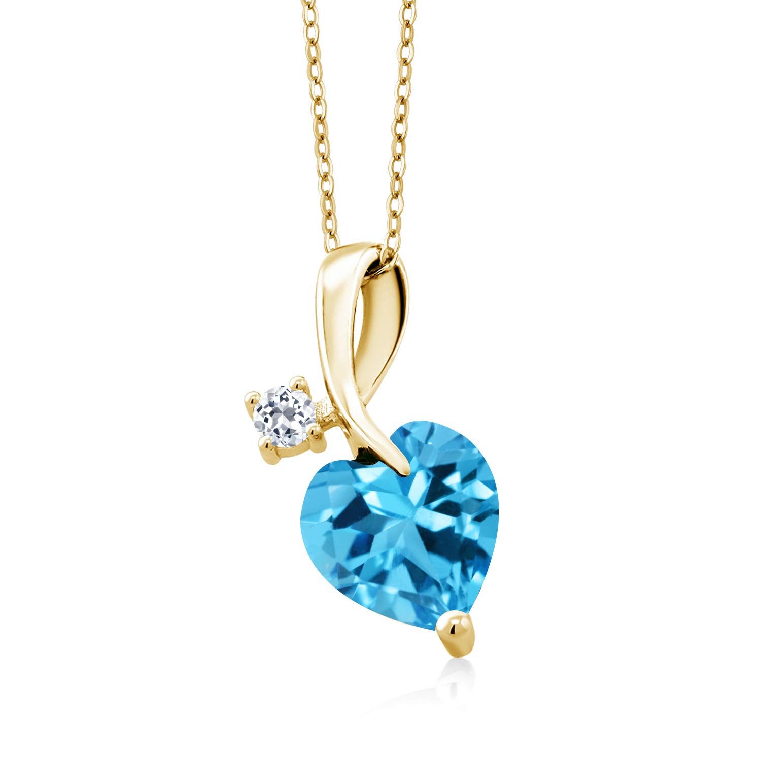 2.89 Ct Swiss Blue Topaz & White Topaz 18K Yellow Gold Plated Silver Pendant Necklace - Elegant Jewelry Gift for Women, Perfect for Weddings, Anniversaries & Special Occasions