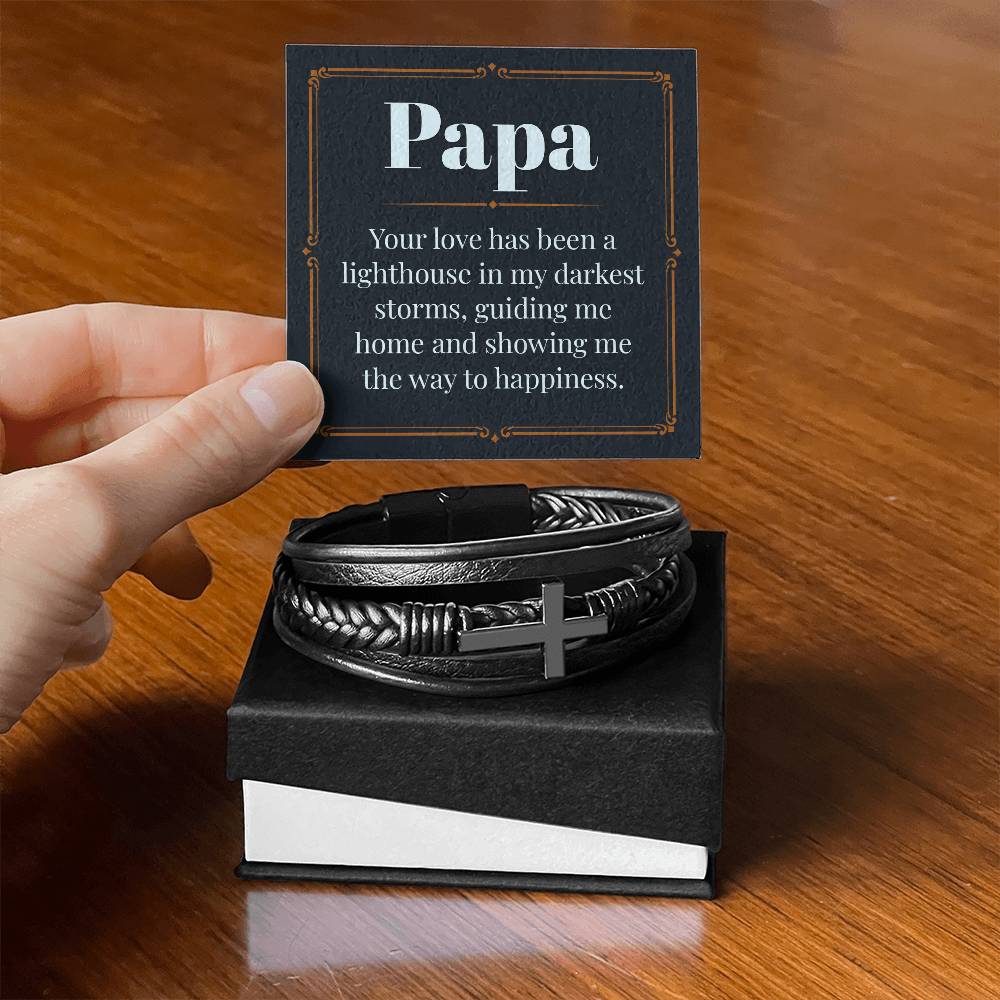 Men's Leather Bracelet with Cross Pendant - Thoughtful Gift for Dad, Father's Day, Birthday & Christmas | Religious Jewelry for Christian Men