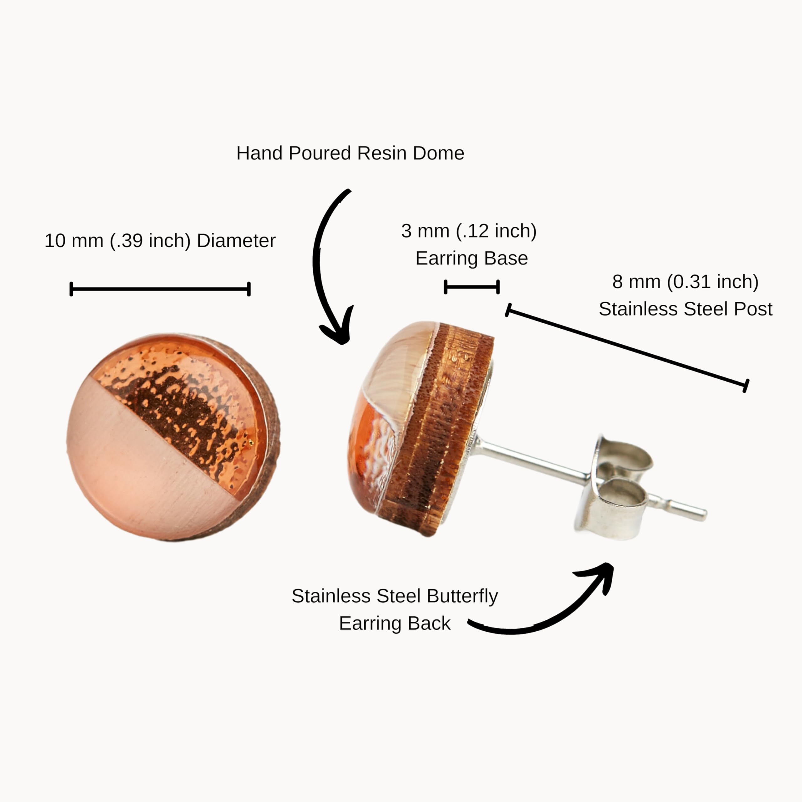 Handmade Shimmer Stud Earrings for Women & Men - 10mm Stainless Steel Posts for Sensitive Ears (Scarlet Red) - Perfect for Everyday Wear, Gifts & Special Occasions