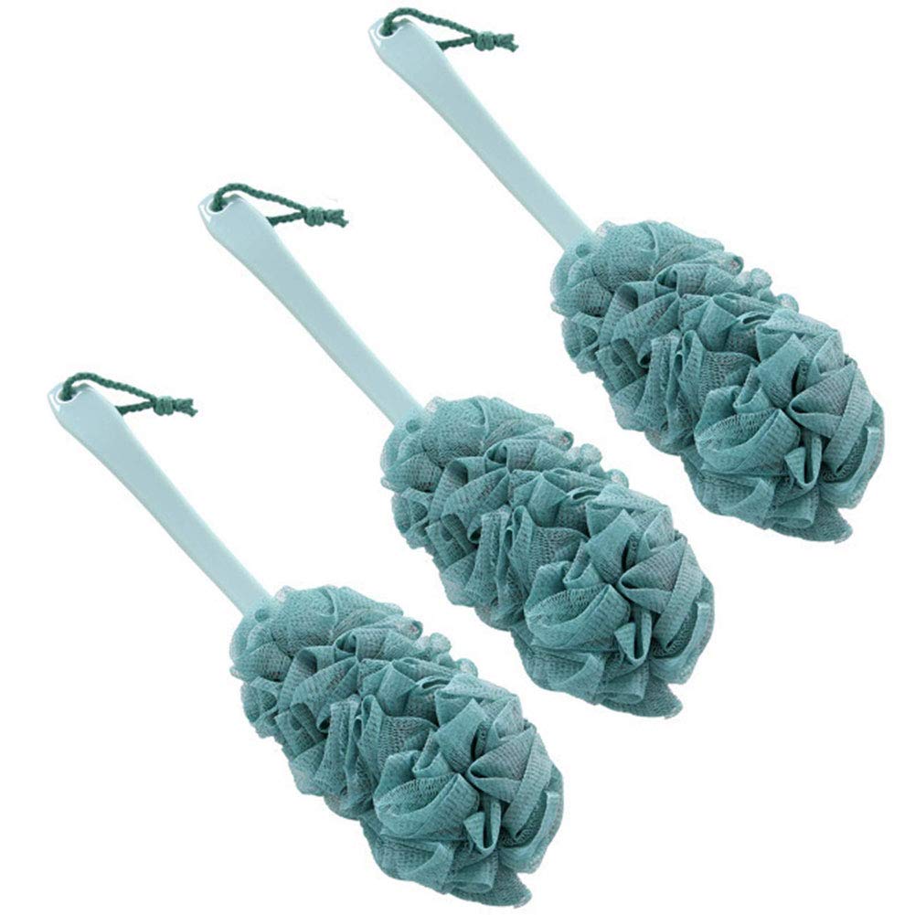 3 Pack Long Handle Back Scrubber - Soft Mesh Exfoliating Bath Brush with Loofah Sponge | Gentle Body Scrubber for Deep Cleansing | Perfect Shower Accessories for Women & Men (Green) - Ideal for Hard-to-Reach Areas & Sensitive Skin Care