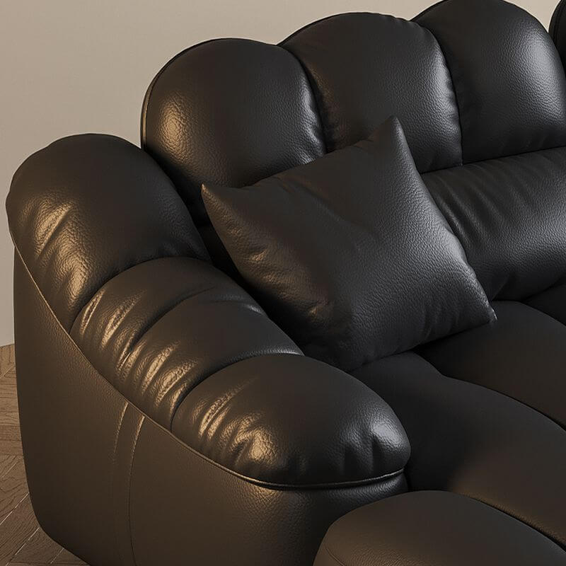 L Shape Sofa Chaise with USB Port - Modern Black Upholstery 4-Piece Sectional Set - Left-Facing Chaise Lounge with Sloped Arms - Perfect for Living Room, Home Theater & Small Spaces