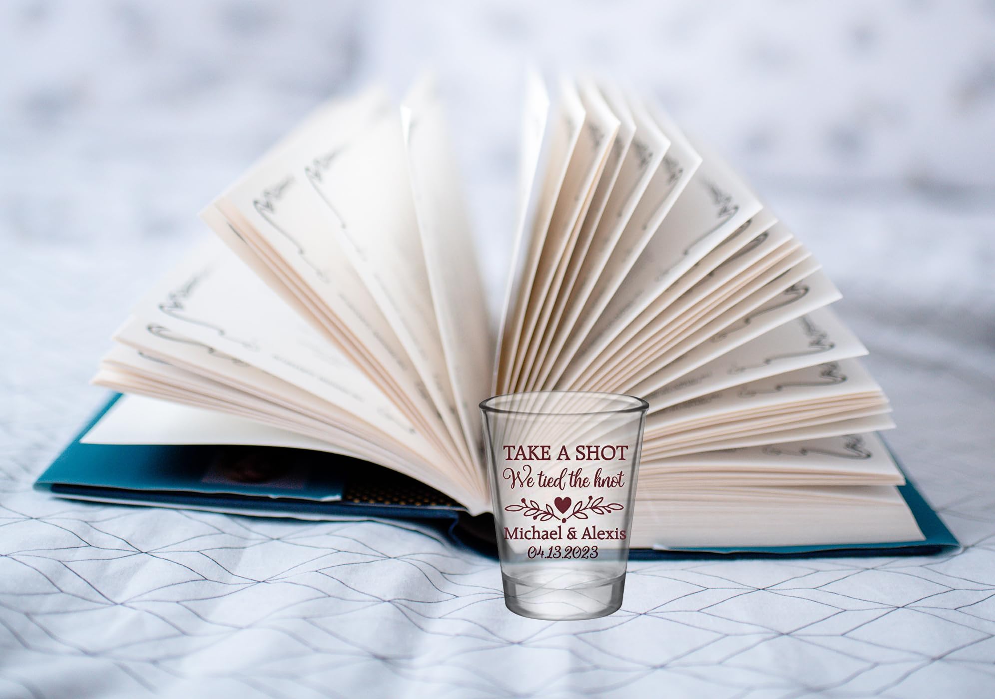 Custom Wedding Shot Glasses Bulk - Personalized 'Take a Shot We Tied The Knot' Favors for Guests - Unique Wedding Party Gifts - Perfect for Bridal Showers, Receptions & Anniversary Celebrations
