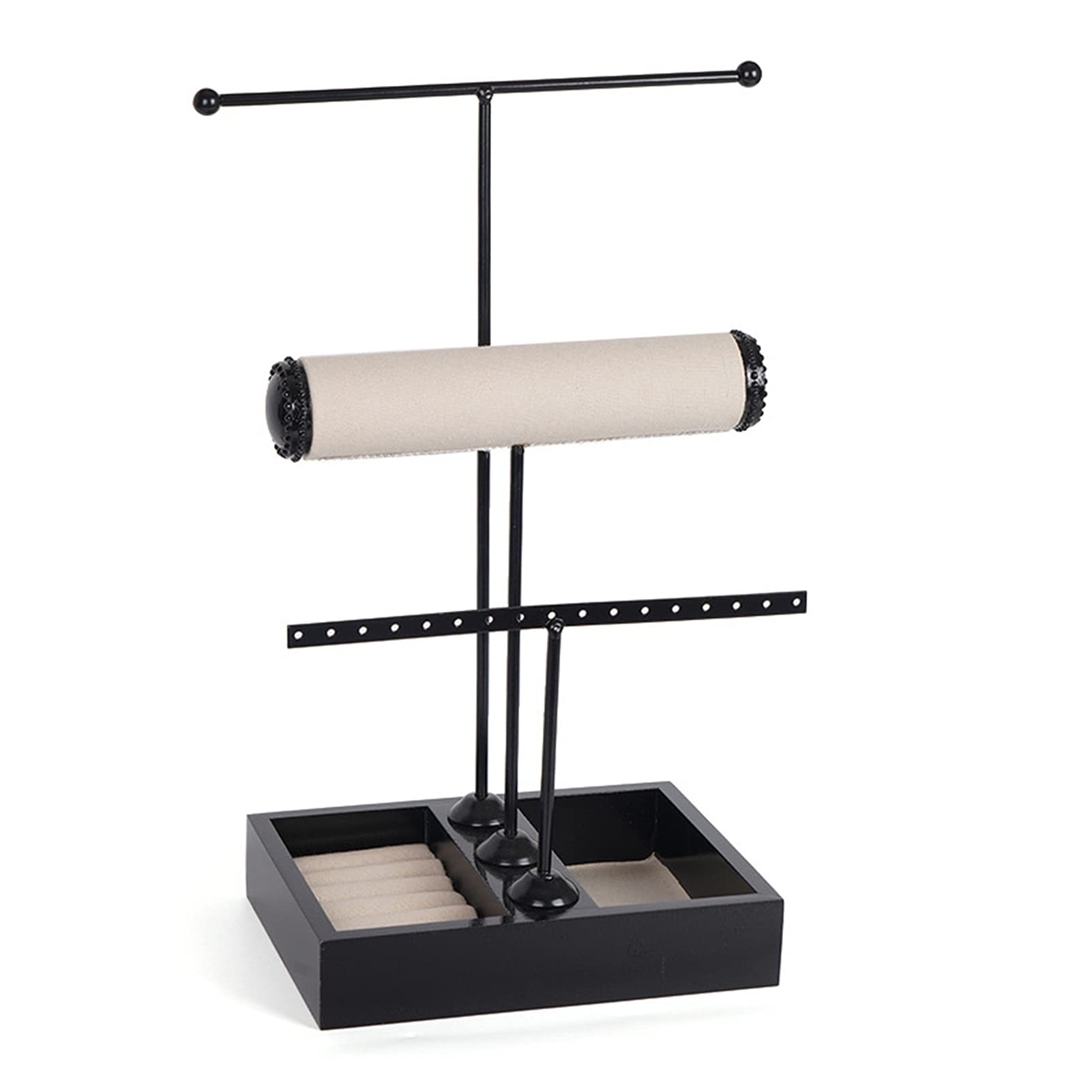 RiShengChang Jewelry Display Stand with Removable Tray - Hanging Organizer for Earrings, Necklaces, Bracelets, Rings & Watches - Black | Perfect for Boutique, Home Decor and Gift Shop Display