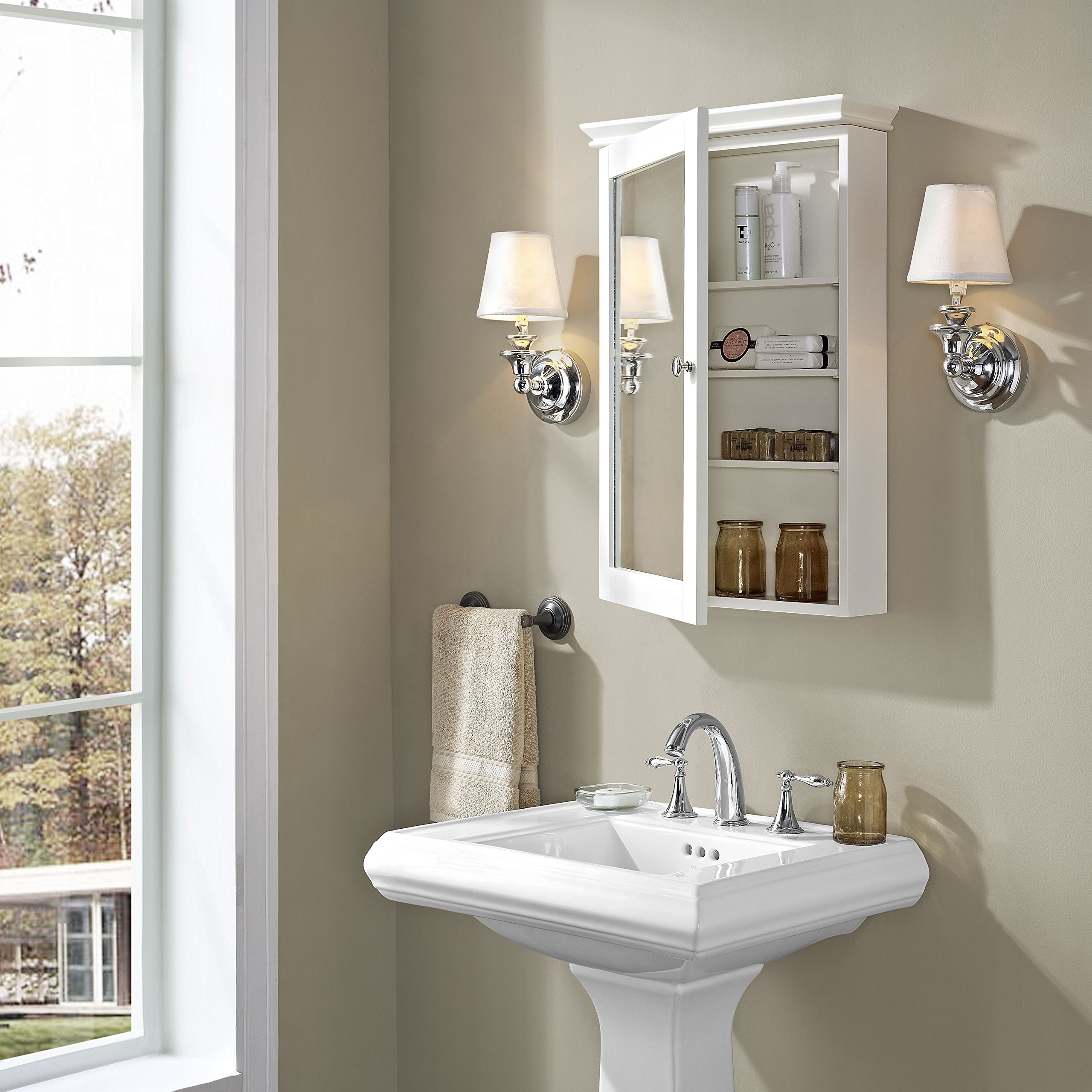 Crosley Lydia White Wall Mounted Bathroom Mirror with Medicine Cabinet - Perfect for Small Bathrooms, Vanities & Modern Home Decor