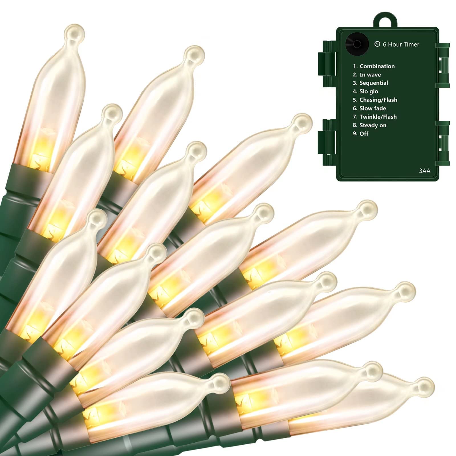 ASENEK 50 LED 18ft Battery Operated String Lights with Timer & 8 Modes - Mini Christmas Lights for Tree, Wreath, Party, Wedding, Thanksgiving Decorations (Warm White) - Perfect for Indoor/Outdoor Holiday Decor, Bedroom Ambiance, and Garden Lighting
