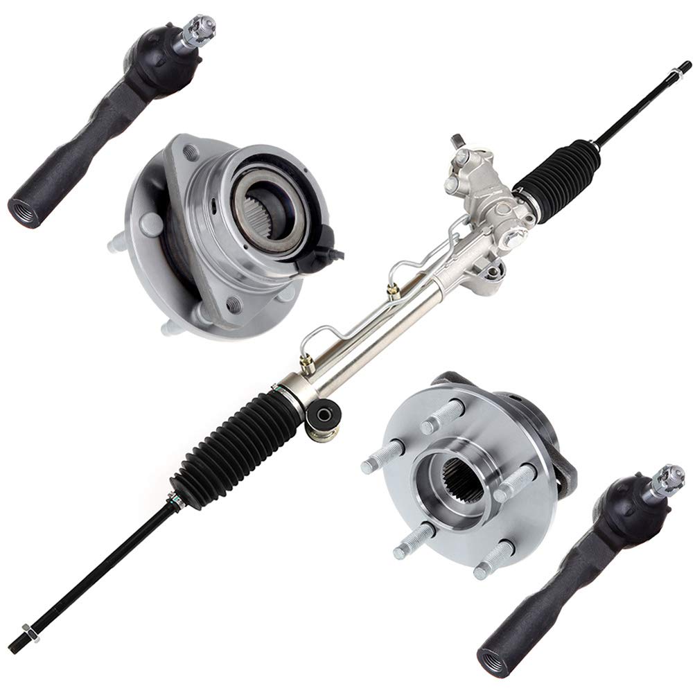 ROADFAR Complete Power Steering Gear Rack and Pinion Kit with 2 Wheel Hub Bearings & 2 Outer Tie Rods - Compatible with Chevrolet Malibu, Pontiac G6, Saturn Aura 2006-2010 Models - Perfect for Steering System Repair & Replacement