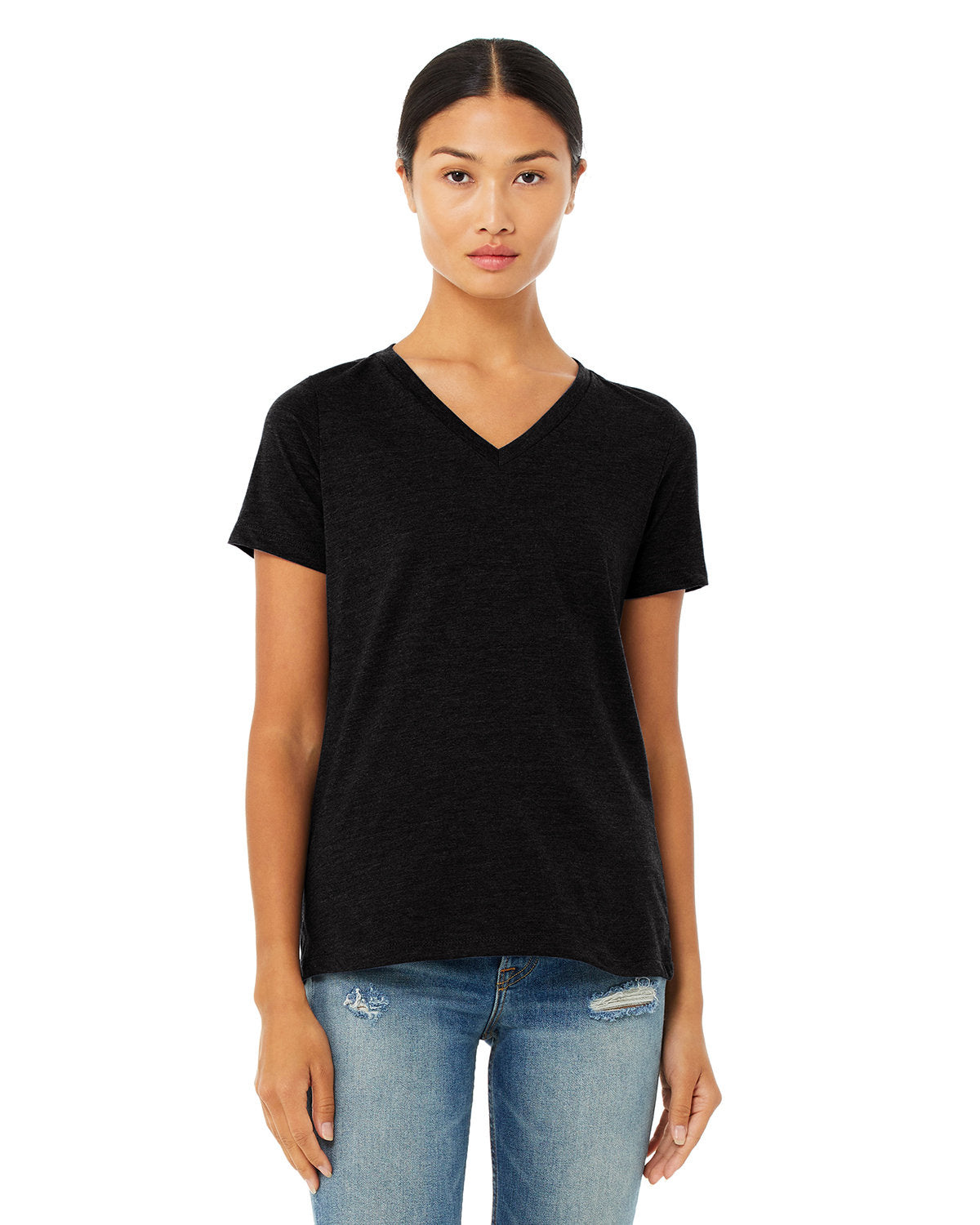Bella + Canvas 6405CVC Women's Relaxed Fit Heather CVC Jersey V-Neck T-Shirt - Soft Casual Tee for Everyday Wear, Gym & Lounge