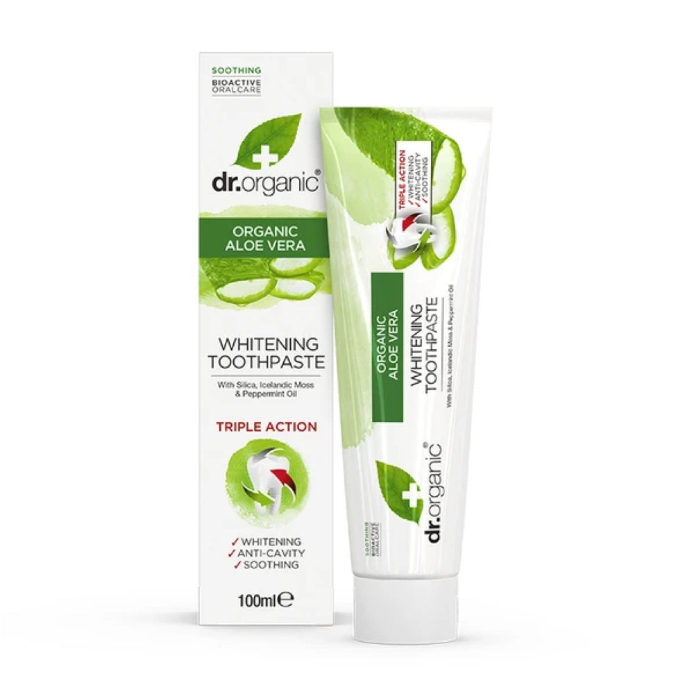 DR ORGANIC Aloe Vera Whitening Toothpaste 100ml - Natural & Fluoride-Free for Sensitive Teeth - Perfect for Daily Oral Care & Brightening Smile
